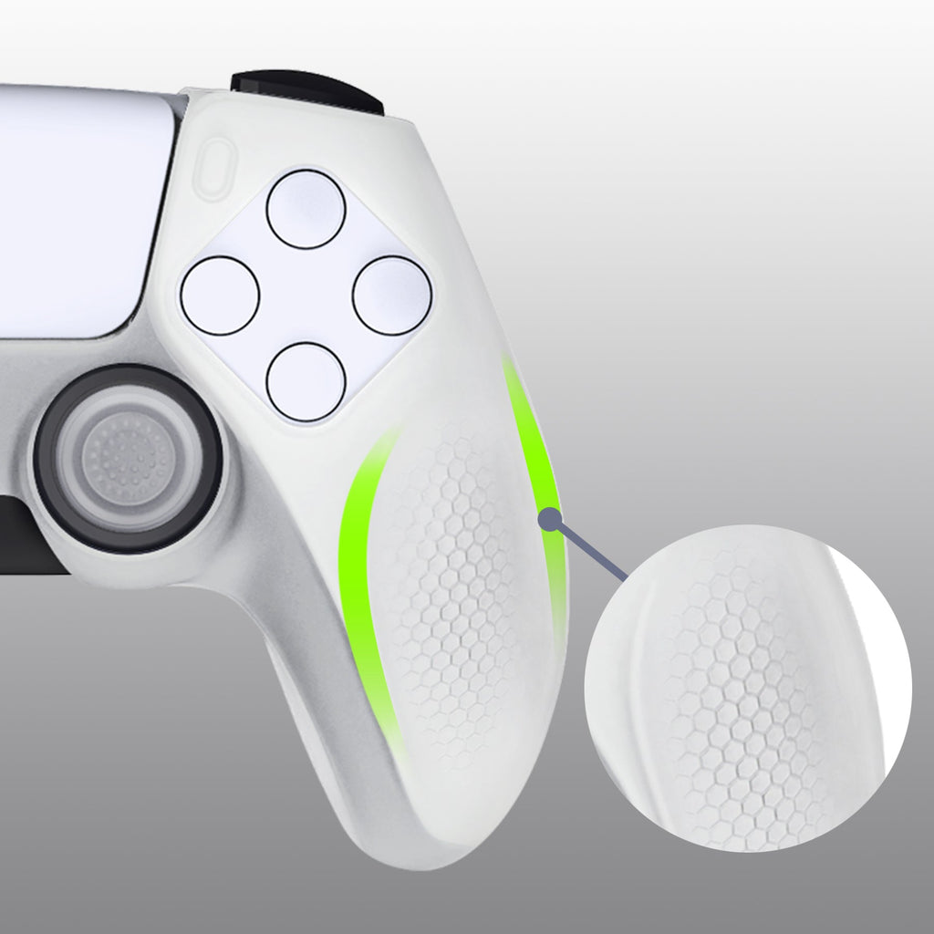 PlayVital Ninja Edition Anti-Slip Silicone Cover Skin with Thumb Grips for PS5 Wireless Controller, Compatible with Charging Station - Glow in Dark Green PlayVital