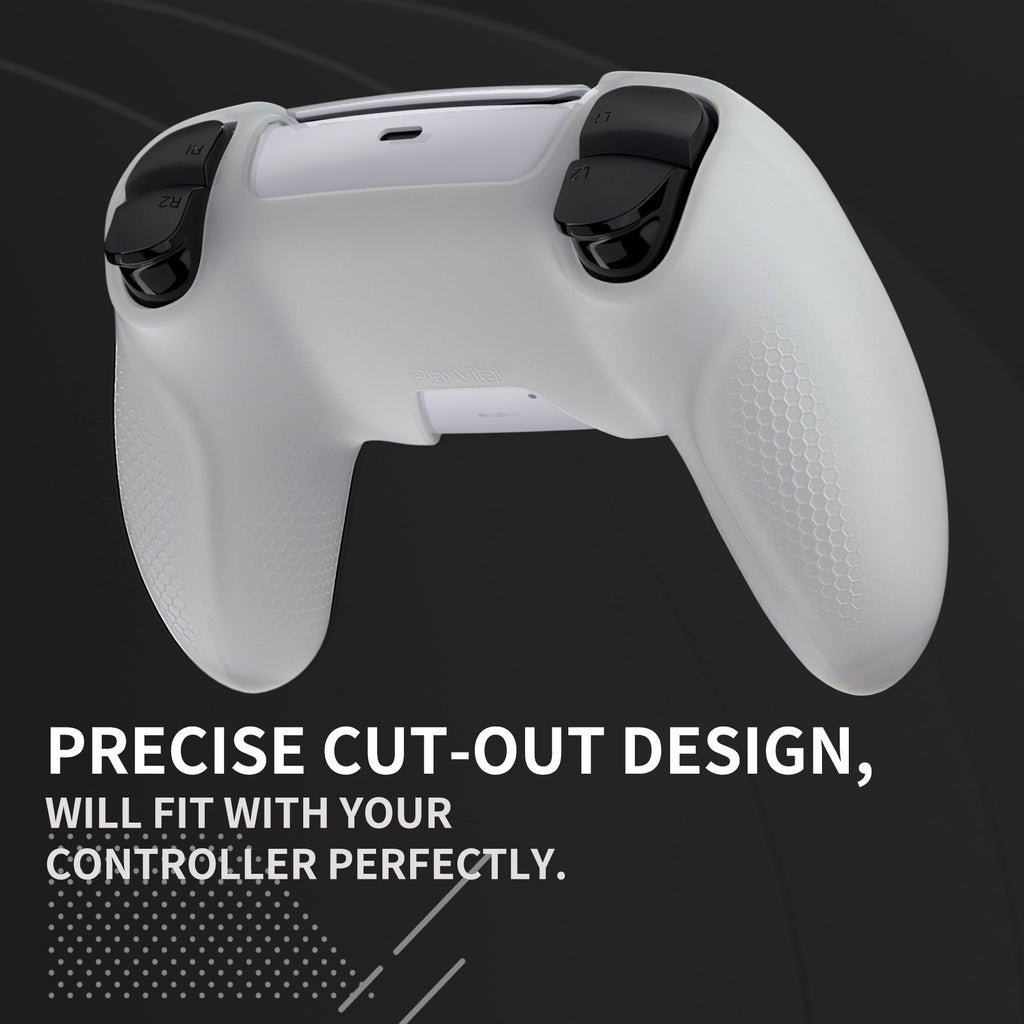 PlayVital Ninja Edition Anti-Slip Silicone Cover Skin with Thumb Grips for PS5 Wireless Controller, Compatible with Charging Station - Glow in Dark Green PlayVital