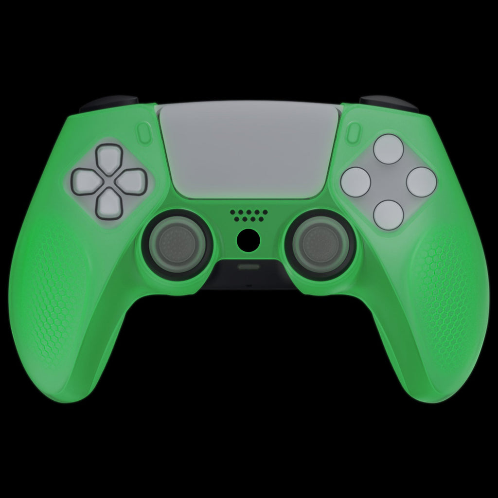 PlayVital Ninja Edition Anti-Slip Silicone Cover Skin with Thumb Grips for PS5 Wireless Controller, Compatible with Charging Station - Glow in Dark Green PlayVital