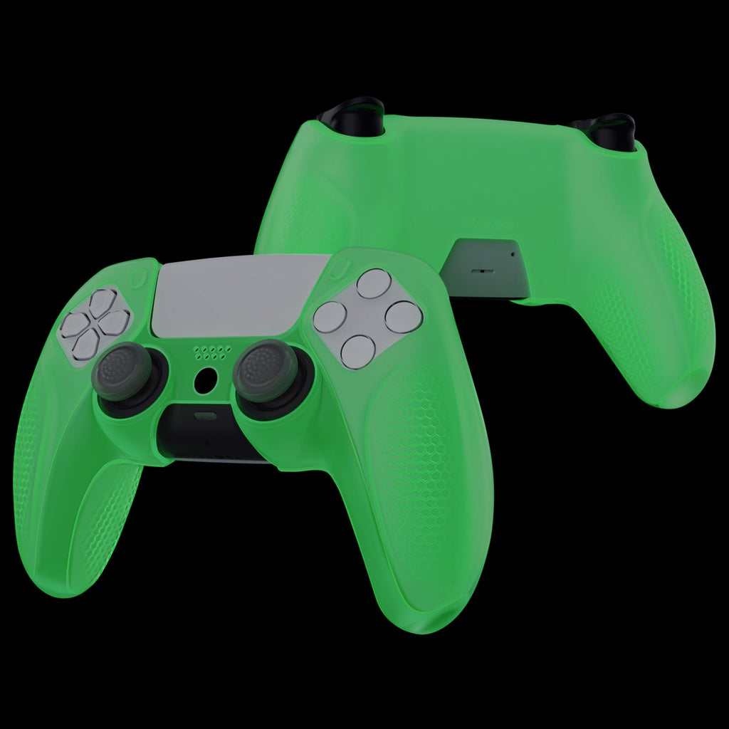 PlayVital Ninja Edition Anti-Slip Silicone Cover Skin with Thumb Grips for PS5 Wireless Controller, Compatible with Charging Station - Glow in Dark Green PlayVital