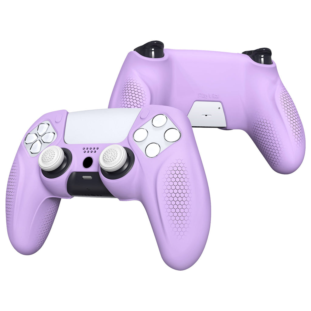 PlayVital Ninja Edition Anti-Slip Silicone Cover Skin with Thumb Grips for PS5 Wireless Controller, Compatible with Charging Station - Mauve Purple PlayVital