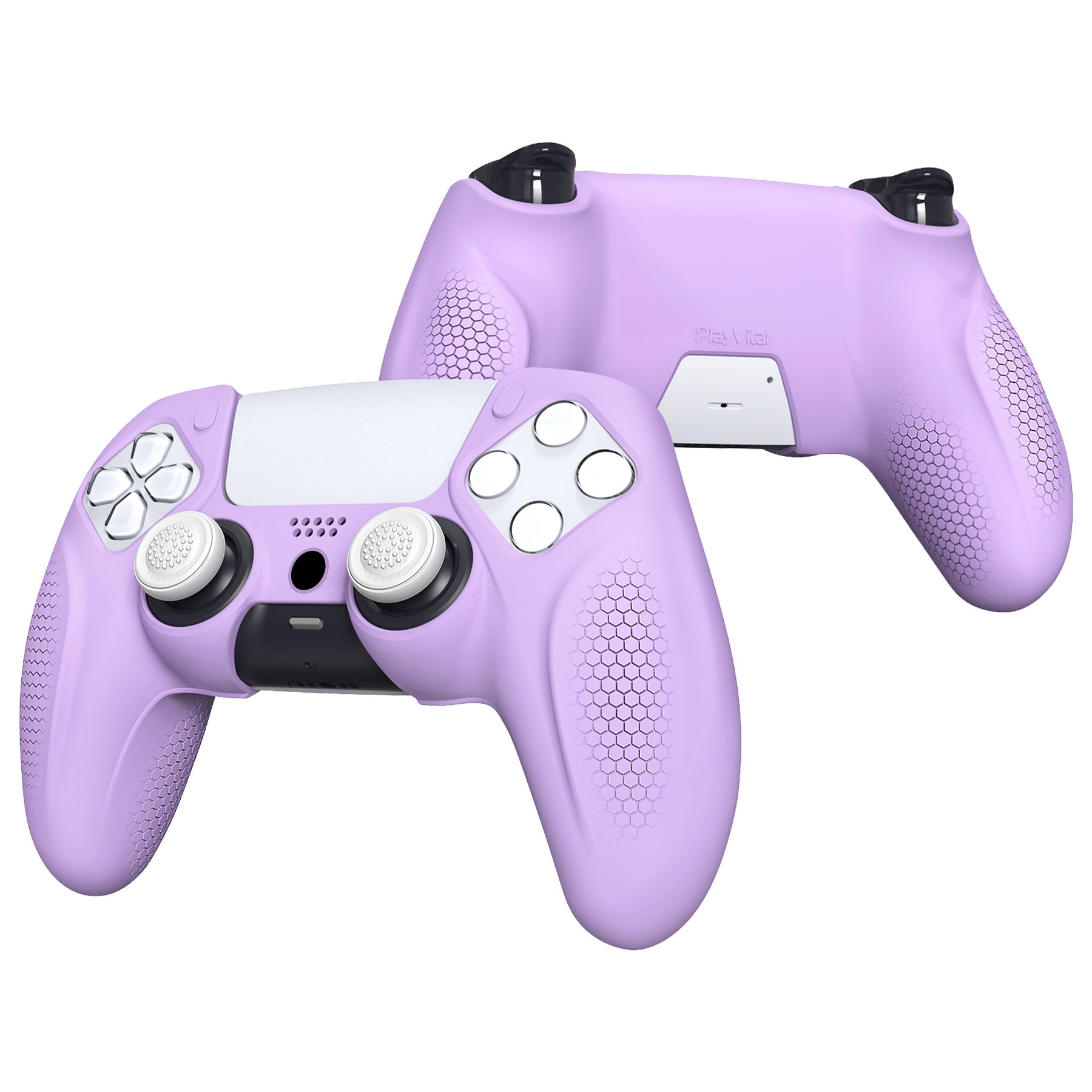 PlayVital Ninja Edition Anti-Slip Silicone Cover Skin with Thumb Grips for PS5 Wireless Controller, Compatible with Charging Station - Mauve Purple PlayVital
