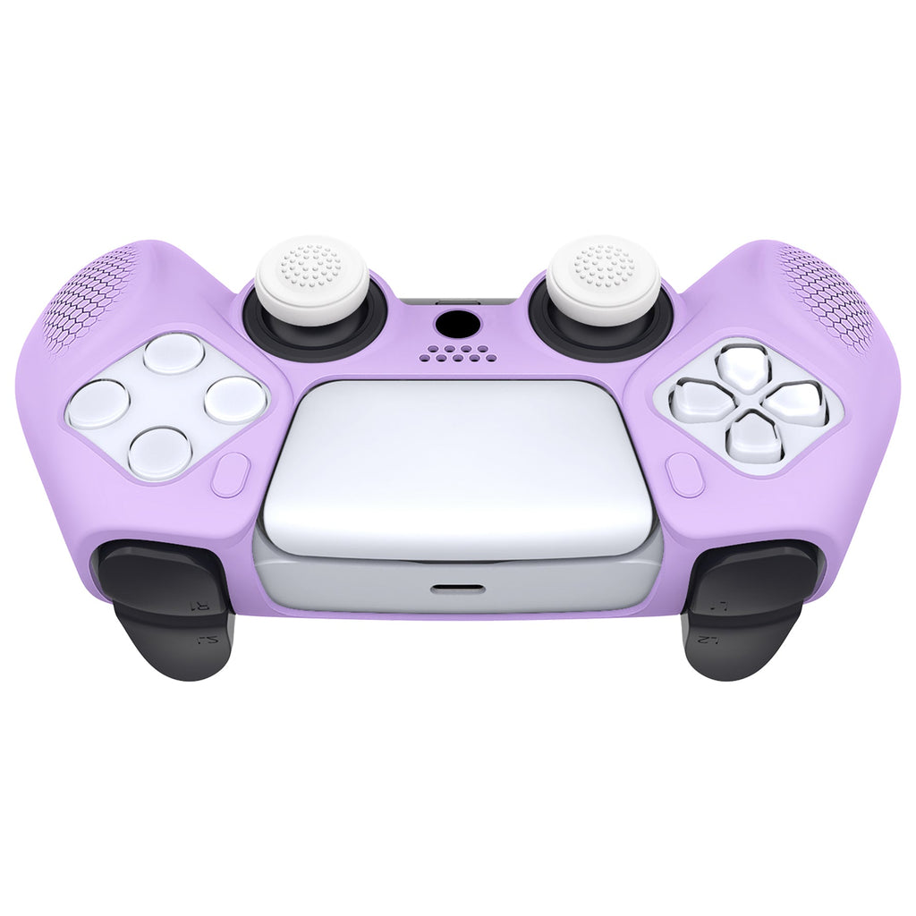 PlayVital Ninja Edition Anti-Slip Silicone Cover Skin with Thumb Grips for PS5 Wireless Controller, Compatible with Charging Station - Mauve Purple PlayVital