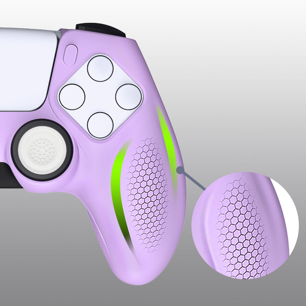 PlayVital Ninja Edition Anti-Slip Silicone Cover Skin with Thumb Grips for PS5 Wireless Controller, Compatible with Charging Station - Mauve Purple PlayVital