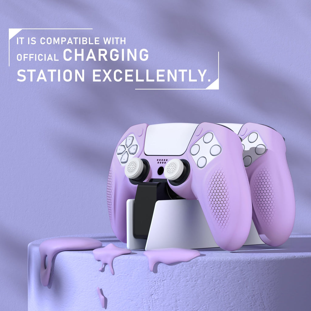 PlayVital Ninja Edition Anti-Slip Silicone Cover Skin with Thumb Grips for PS5 Wireless Controller, Compatible with Charging Station - Mauve Purple PlayVital