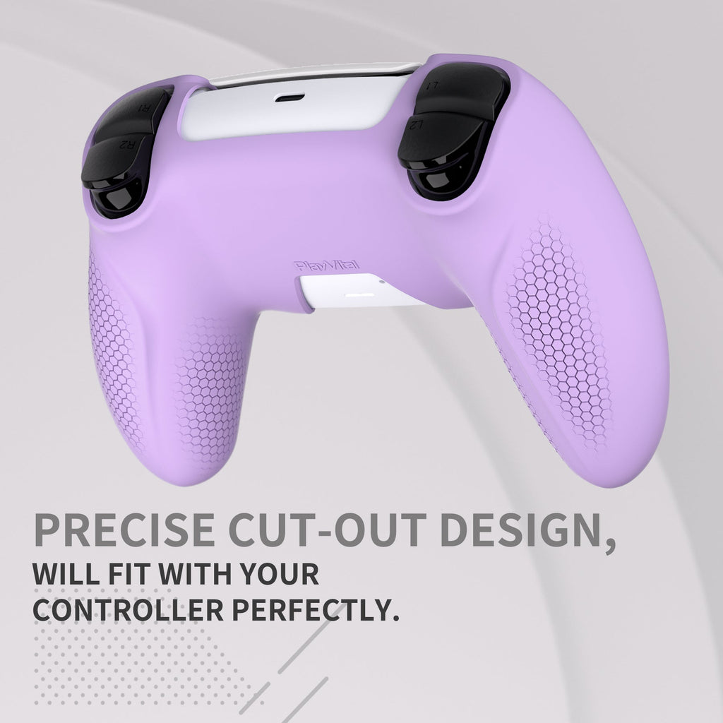 PlayVital Ninja Edition Anti-Slip Silicone Cover Skin with Thumb Grips for PS5 Wireless Controller, Compatible with Charging Station - Mauve Purple PlayVital