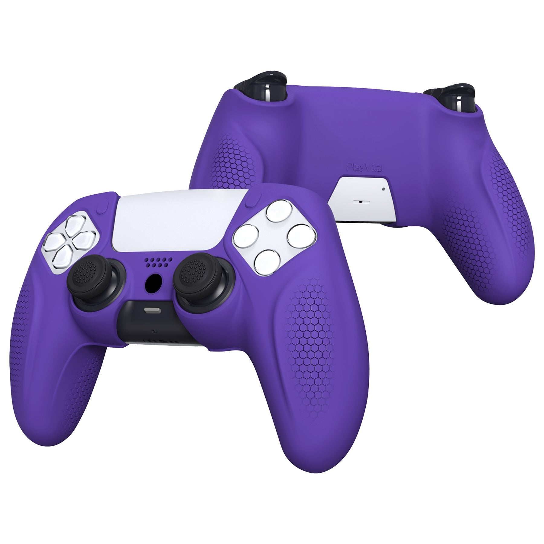 PlayVital Ninja Edition Anti-Slip Silicone Cover Skin with Thumb Grips for PS5 Wireless Controller, Compatible with Charging Station - Purple PlayVital