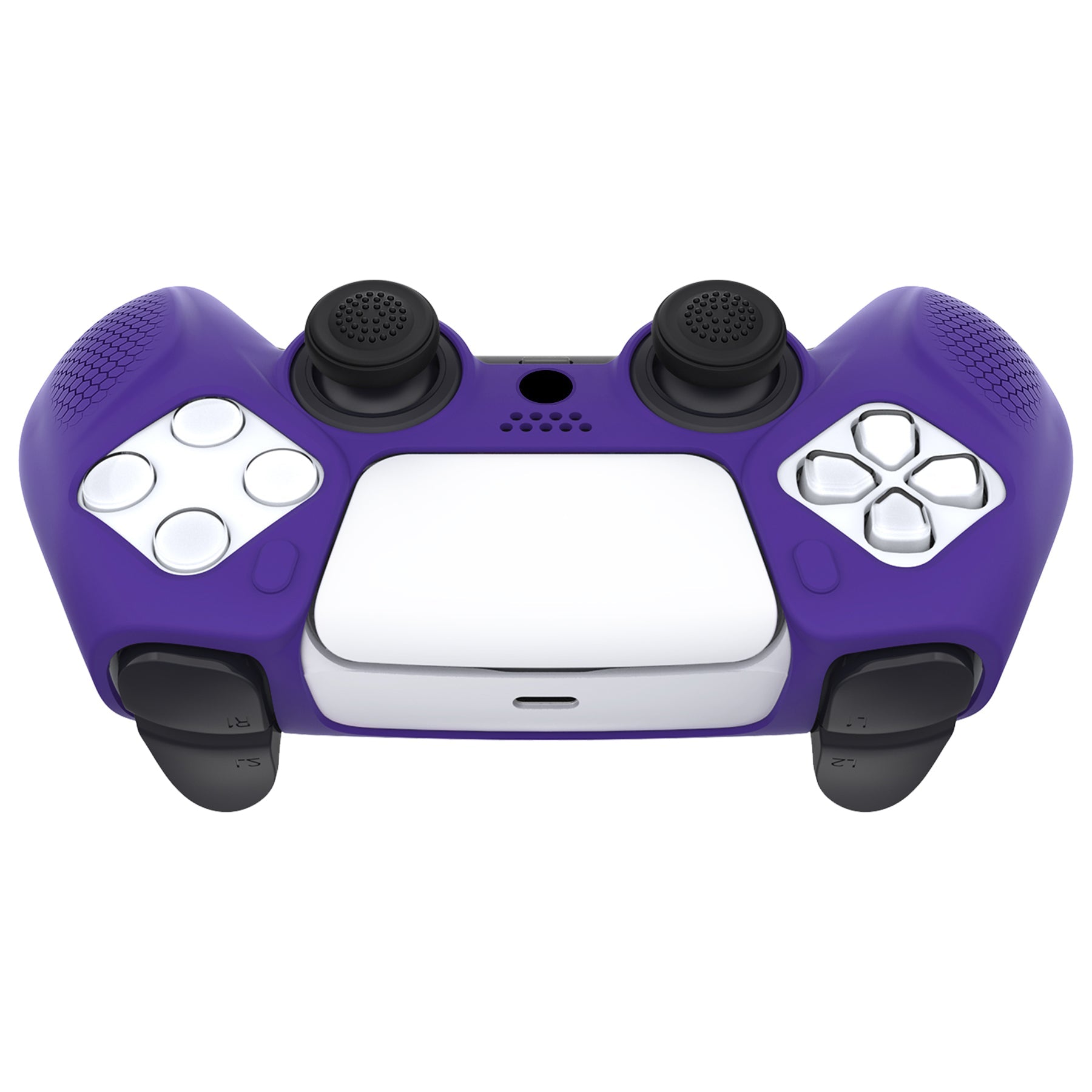 PlayVital Ninja Edition Anti-Slip Silicone Cover Skin with Thumb Grips for PS5 Wireless Controller, Compatible with Charging Station - Purple PlayVital
