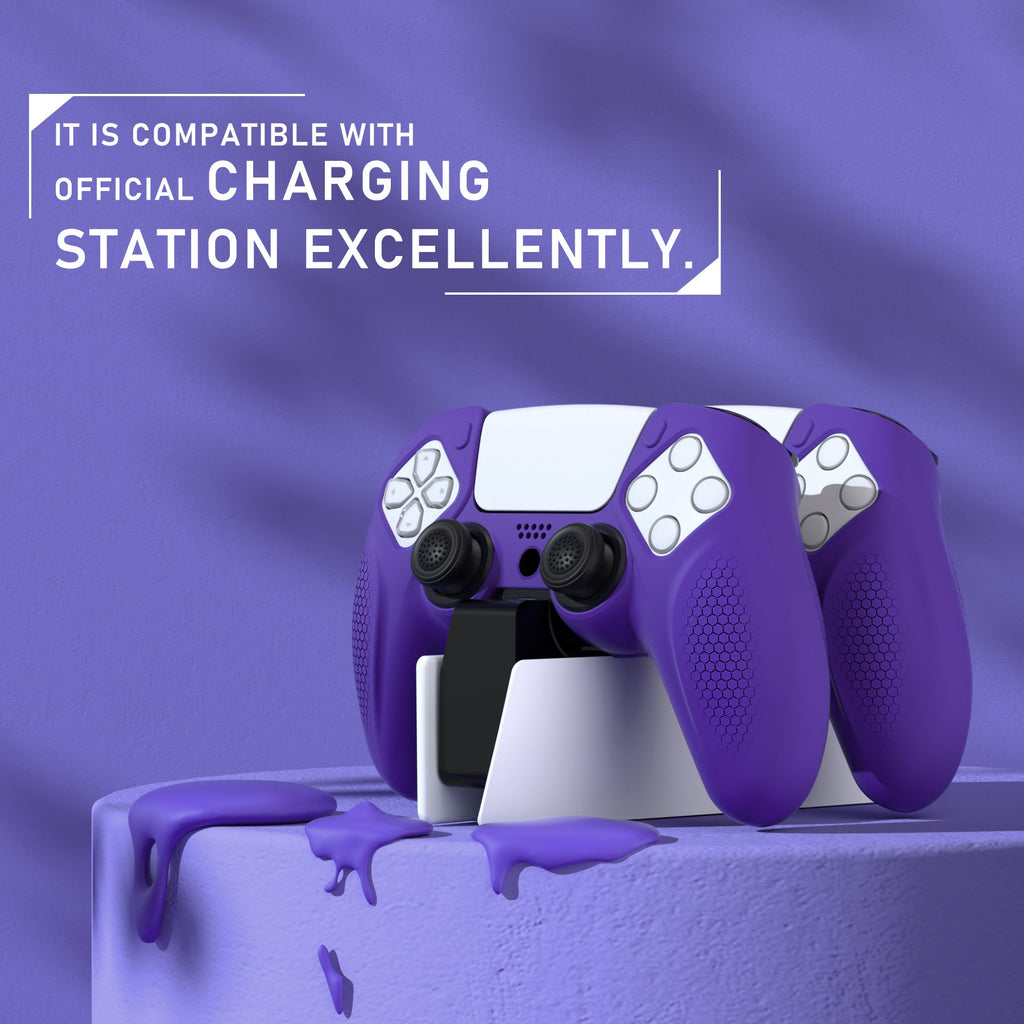 PlayVital Ninja Edition Anti-Slip Silicone Cover Skin with Thumb Grips for PS5 Wireless Controller, Compatible with Charging Station - Purple PlayVital