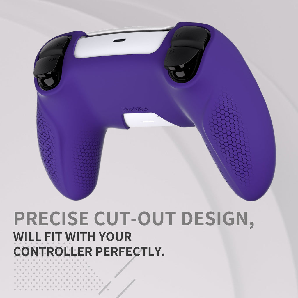 PlayVital Ninja Edition Anti-Slip Silicone Cover Skin with Thumb Grips for PS5 Wireless Controller, Compatible with Charging Station - Purple PlayVital