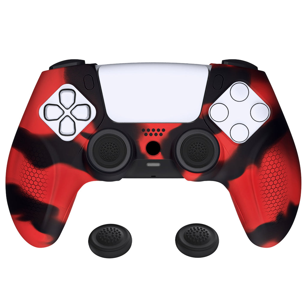 PlayVital Ninja Edition Anti-Slip Silicone Cover Skin with Thumb Grips for PS5 Wireless Controller, Compatible with Charging Station - Red & Black PlayVital