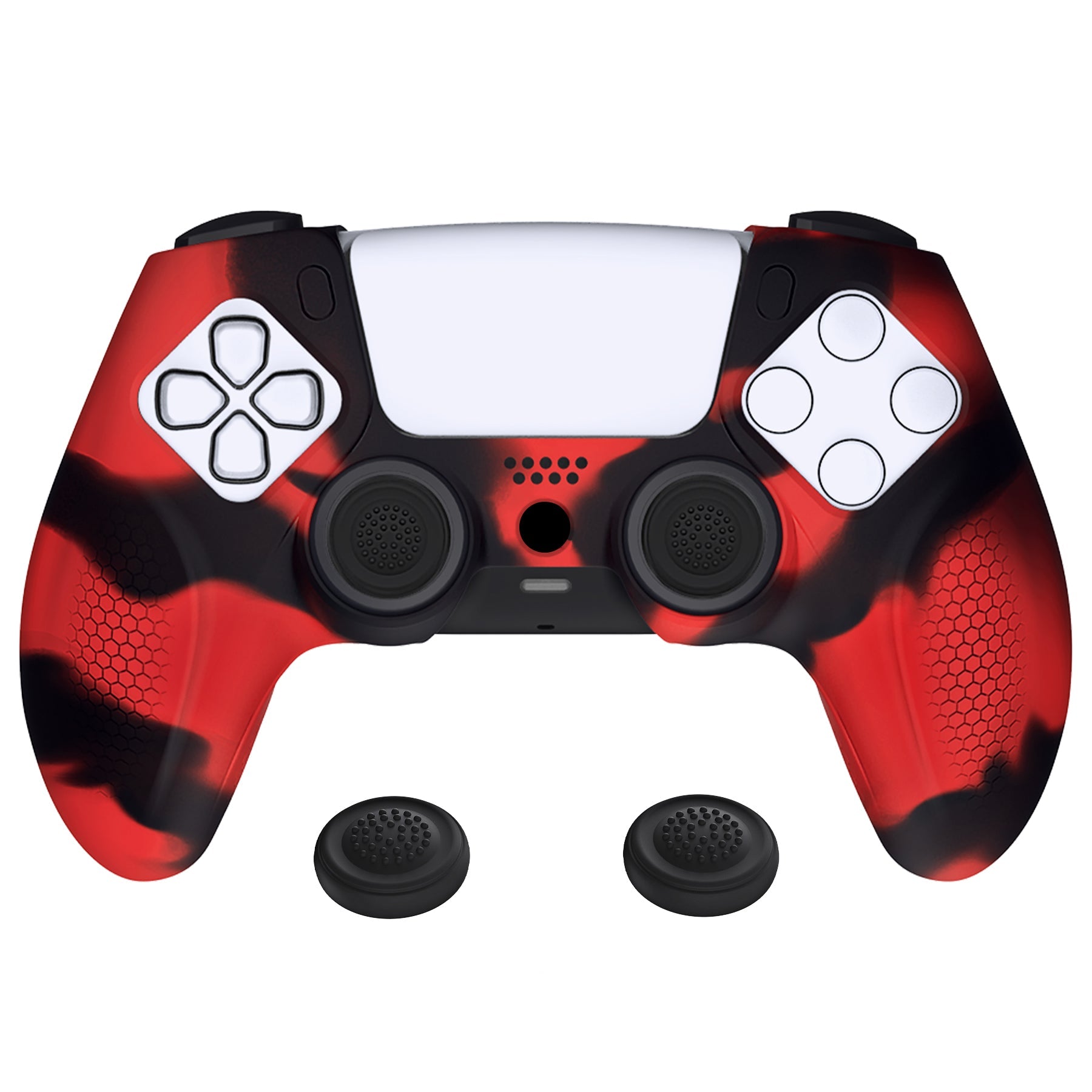 PlayVital Ninja Edition Anti-Slip Silicone Cover Skin with Thumb Grips for PS5 Wireless Controller, Compatible with Charging Station - Red & Black PlayVital