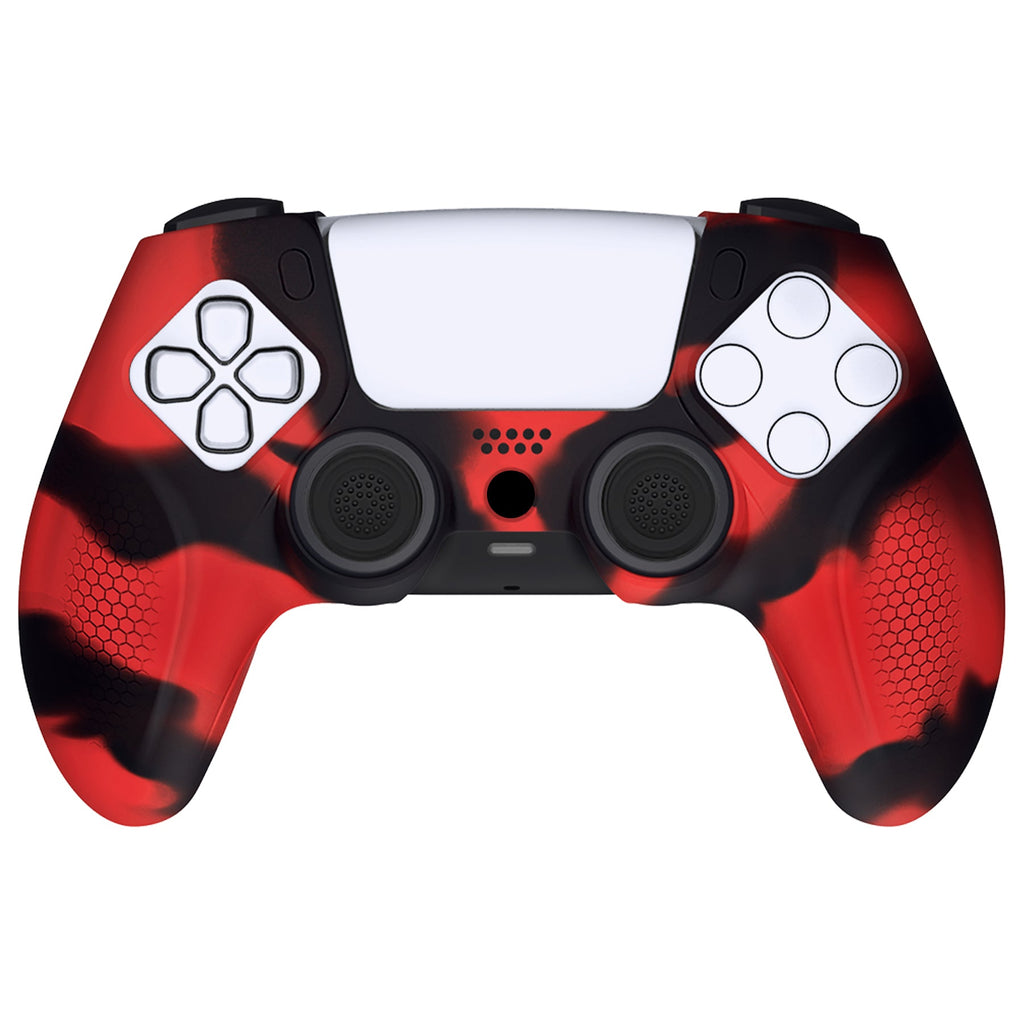 PlayVital Ninja Edition Anti-Slip Silicone Cover Skin with Thumb Grips for PS5 Wireless Controller, Compatible with Charging Station - Red & Black PlayVital