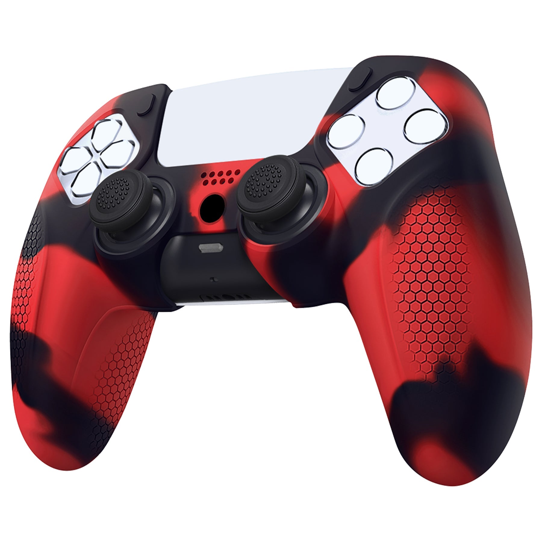 PlayVital Ninja Edition Anti-Slip Silicone Cover Skin with Thumb Grips for PS5 Wireless Controller, Compatible with Charging Station - Red & Black PlayVital