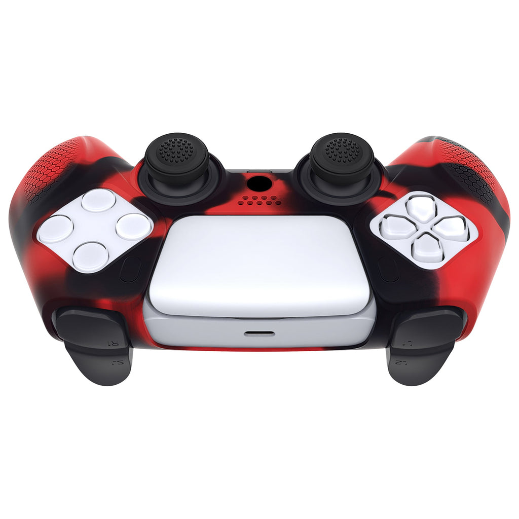 PlayVital Ninja Edition Anti-Slip Silicone Cover Skin with Thumb Grips for PS5 Wireless Controller, Compatible with Charging Station - Red & Black PlayVital