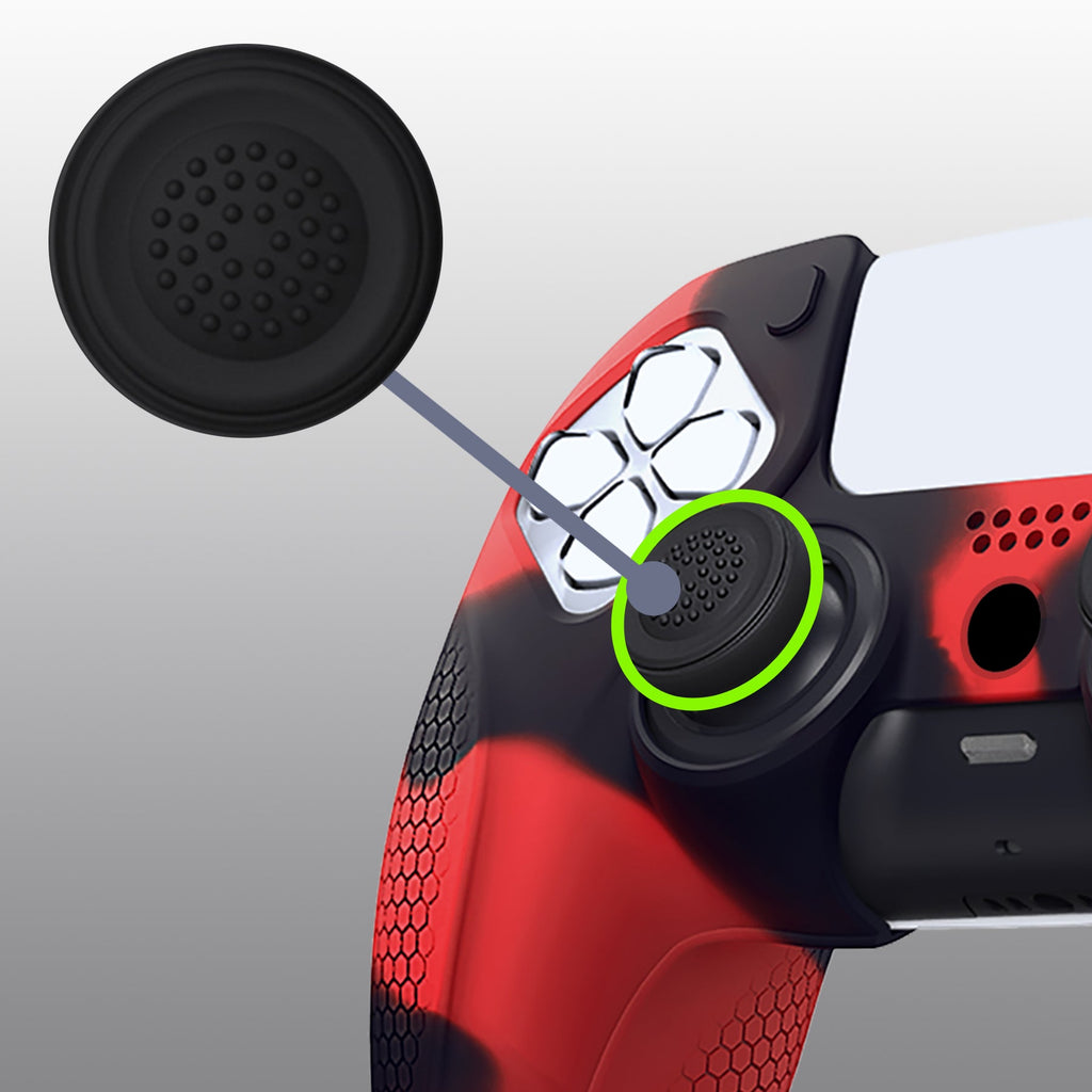 PlayVital Ninja Edition Anti-Slip Silicone Cover Skin with Thumb Grips for PS5 Wireless Controller, Compatible with Charging Station - Red & Black PlayVital