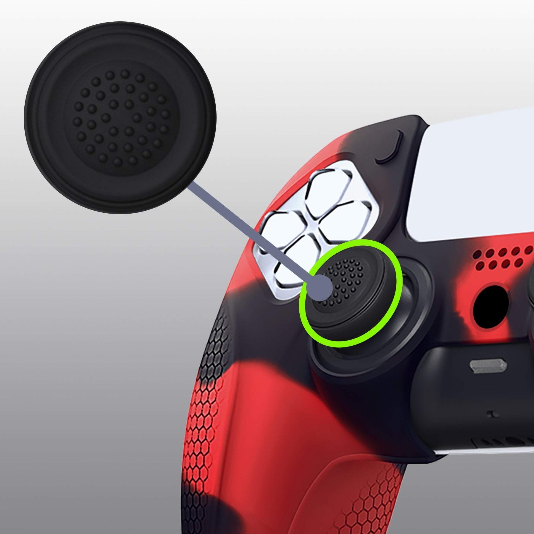 PlayVital Ninja Edition Anti-Slip Silicone Cover Skin with Thumb Grips for PS5 Wireless Controller, Compatible with Charging Station - Red & Black PlayVital