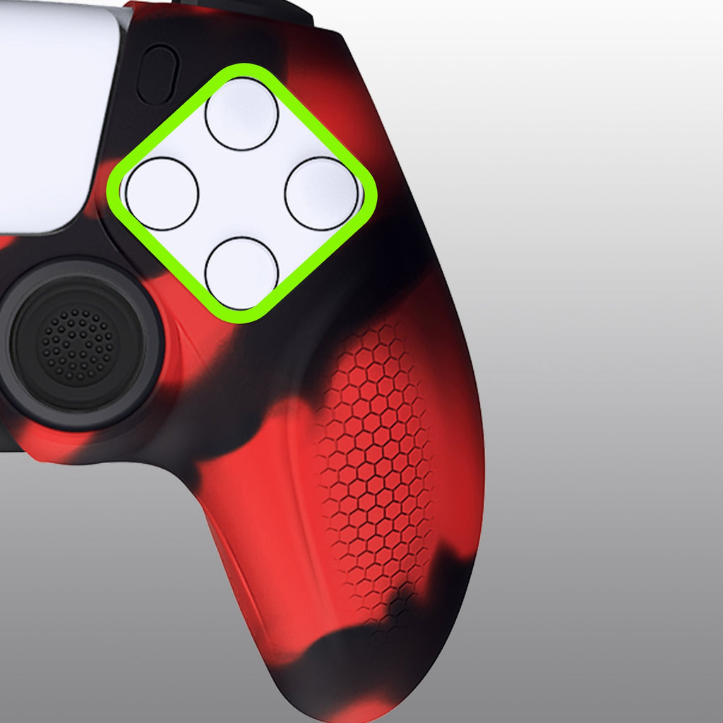 PlayVital Ninja Edition Anti-Slip Silicone Cover Skin with Thumb Grips for PS5 Wireless Controller, Compatible with Charging Station - Red & Black PlayVital
