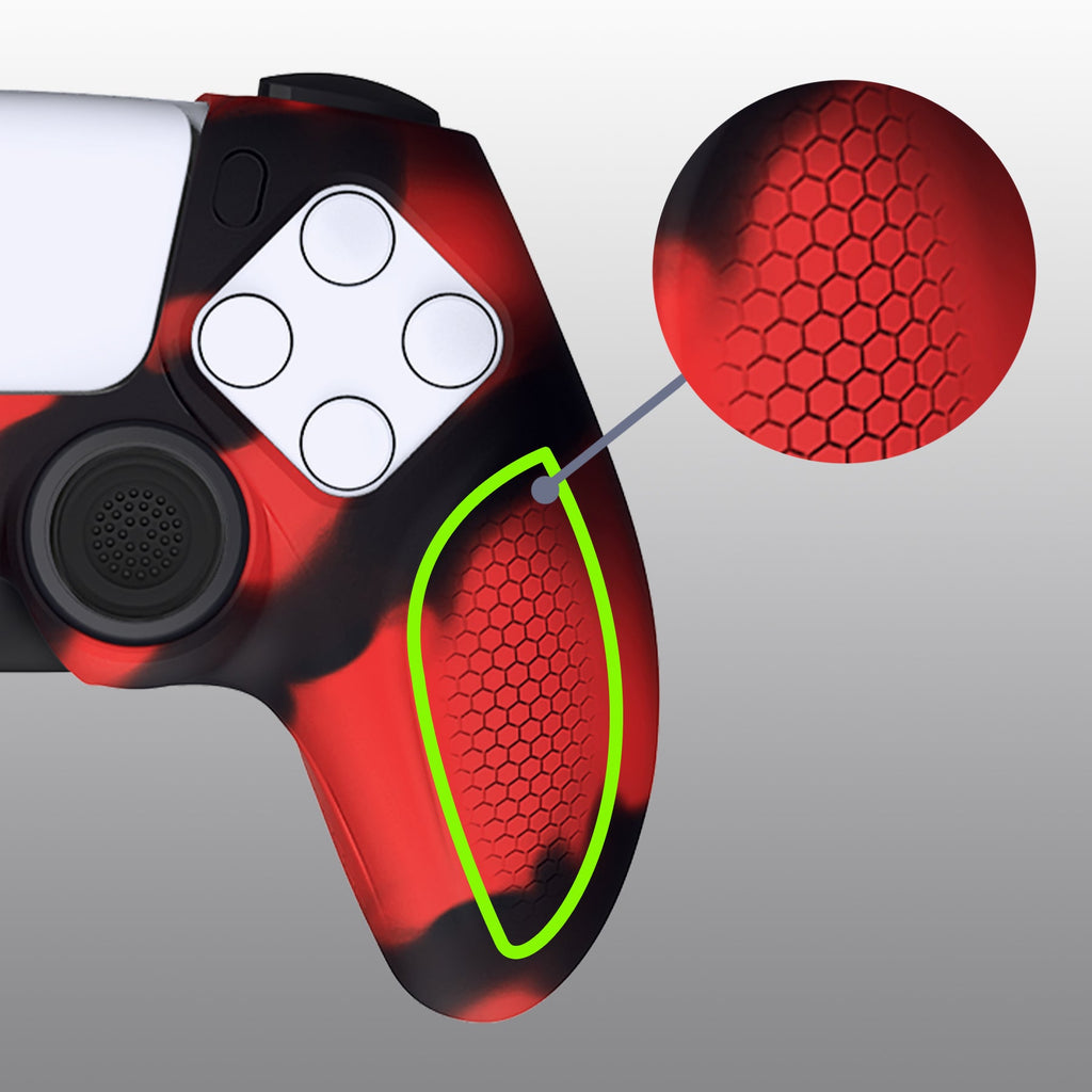 PlayVital Ninja Edition Anti-Slip Silicone Cover Skin with Thumb Grips for PS5 Wireless Controller, Compatible with Charging Station - Red & Black PlayVital