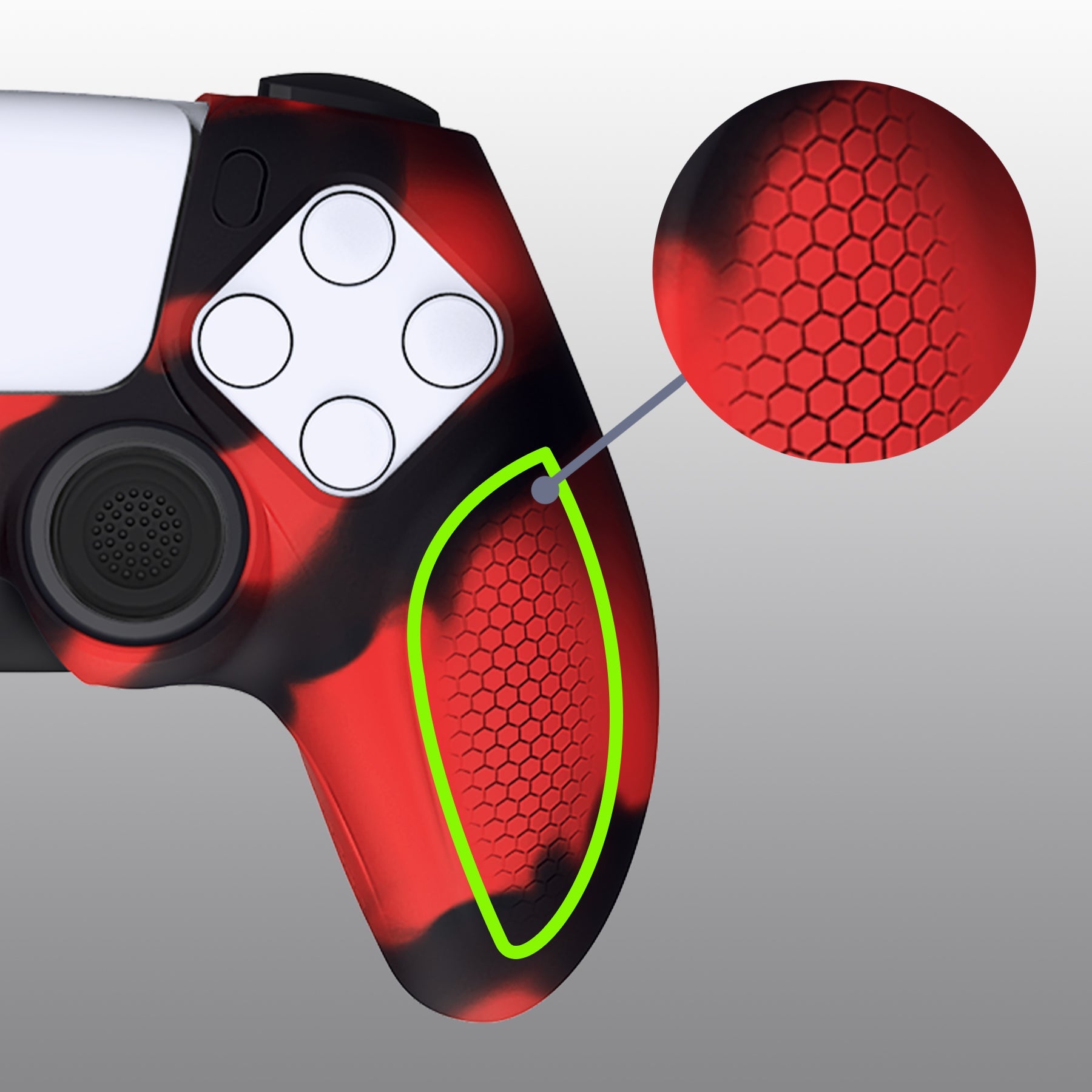 PlayVital Ninja Edition Anti-Slip Silicone Cover Skin with Thumb Grips for PS5 Wireless Controller, Compatible with Charging Station - Red & Black PlayVital