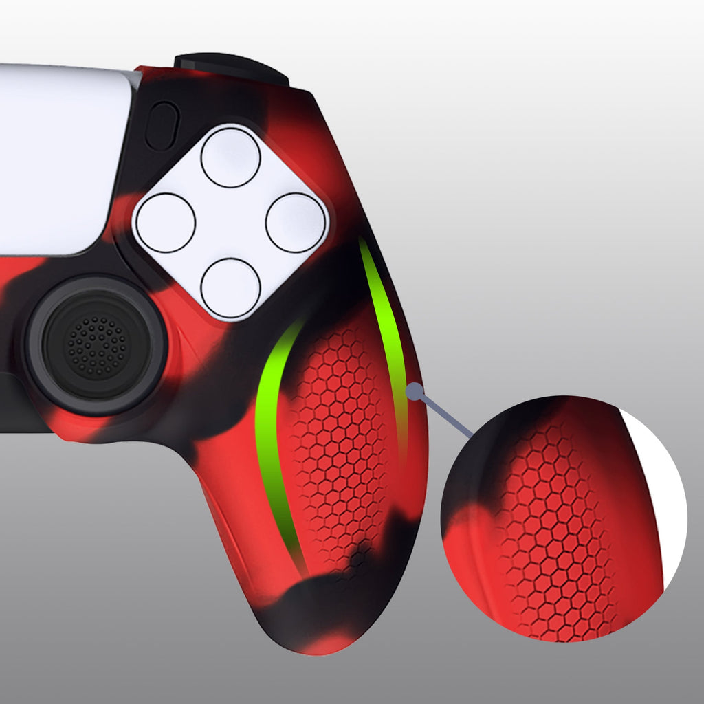 PlayVital Ninja Edition Anti-Slip Silicone Cover Skin with Thumb Grips for PS5 Wireless Controller, Compatible with Charging Station - Red & Black PlayVital