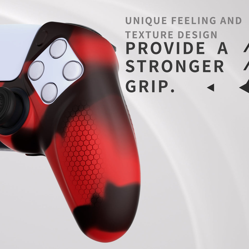 PlayVital Ninja Edition Anti-Slip Silicone Cover Skin with Thumb Grips for PS5 Wireless Controller, Compatible with Charging Station - Red & Black PlayVital
