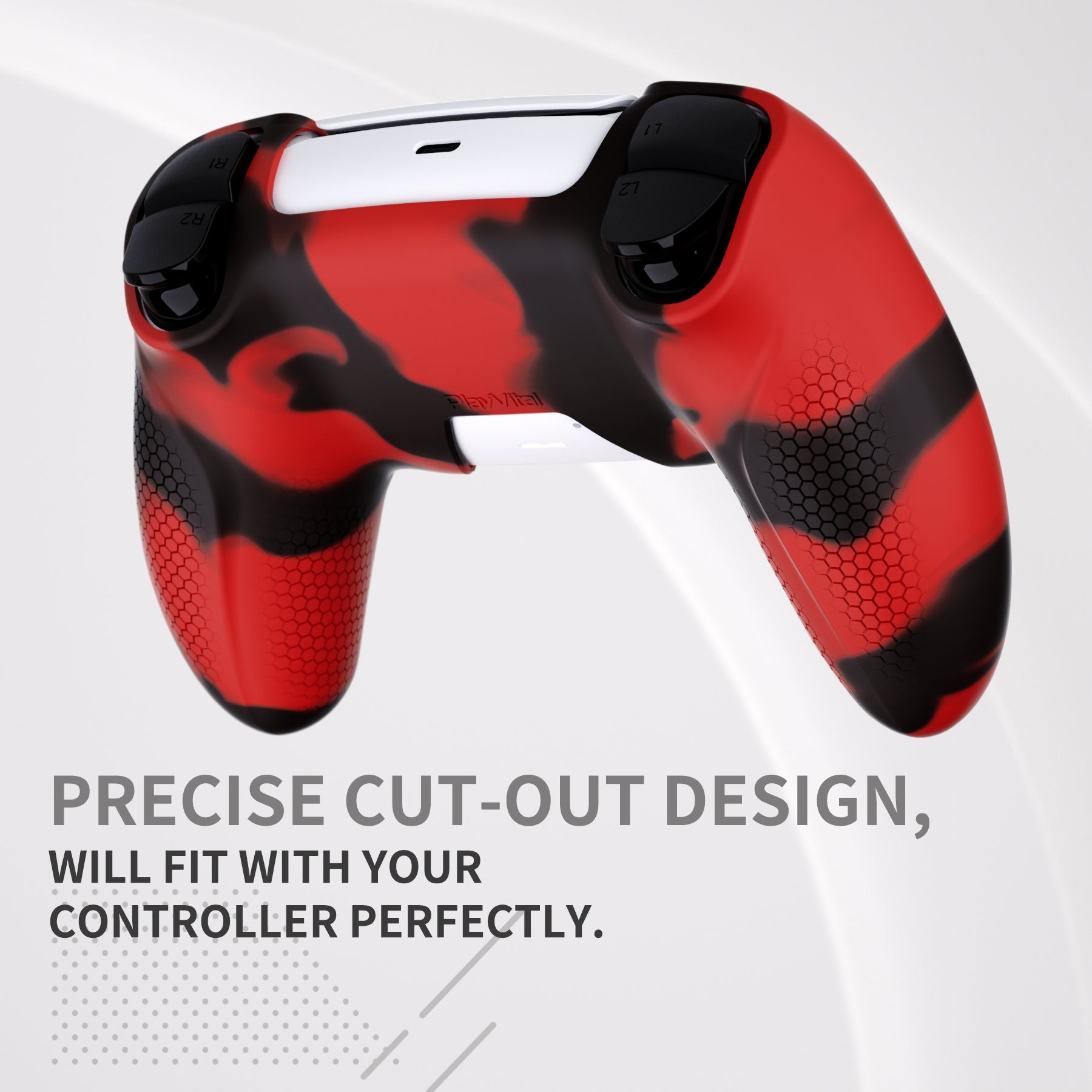 PlayVital Ninja Edition Anti-Slip Silicone Cover Skin with Thumb Grips for PS5 Wireless Controller, Compatible with Charging Station - Red & Black PlayVital