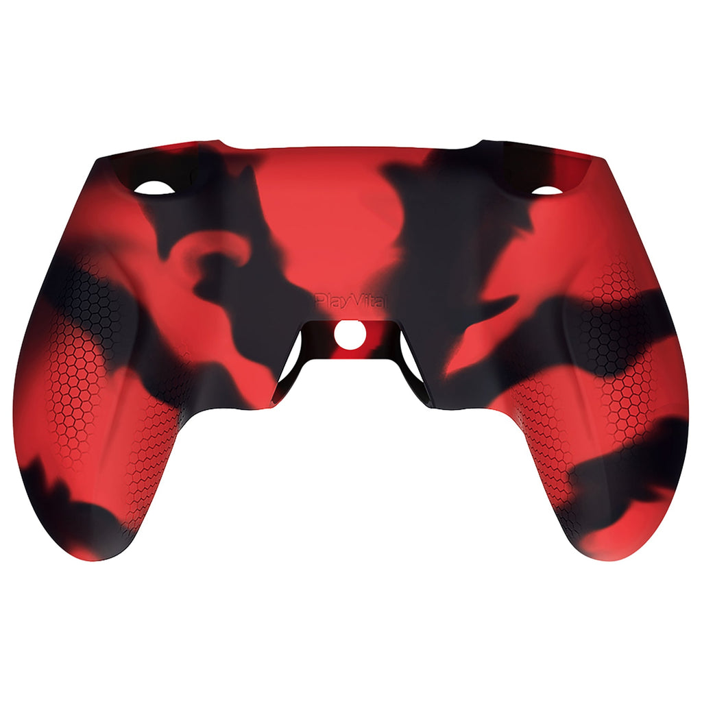 PlayVital Ninja Edition Anti-Slip Silicone Cover Skin with Thumb Grips for PS5 Wireless Controller, Compatible with Charging Station - Red & Black PlayVital