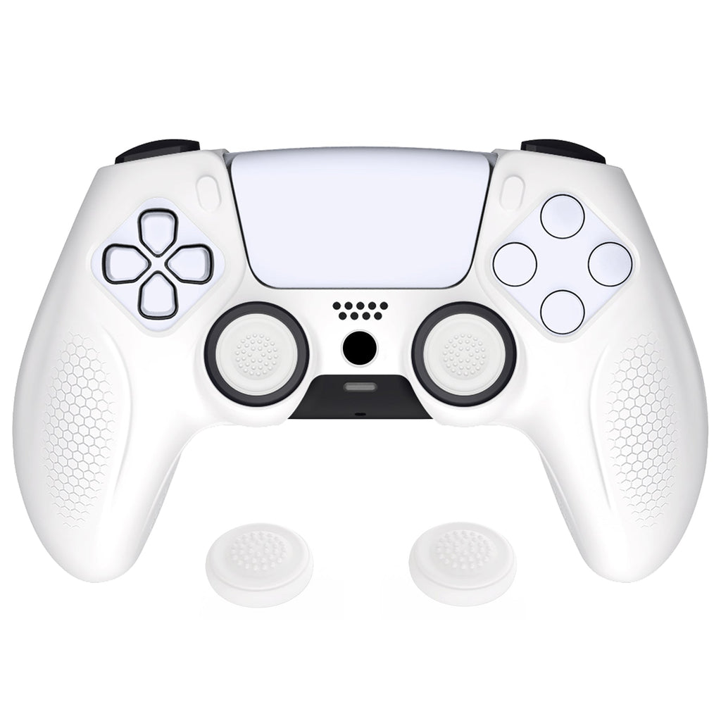 PlayVital Ninja Edition Anti-Slip Silicone Cover Skin with Thumb Grips for PS5 Wireless Controller, Compatible with Charging Station - White PlayVital