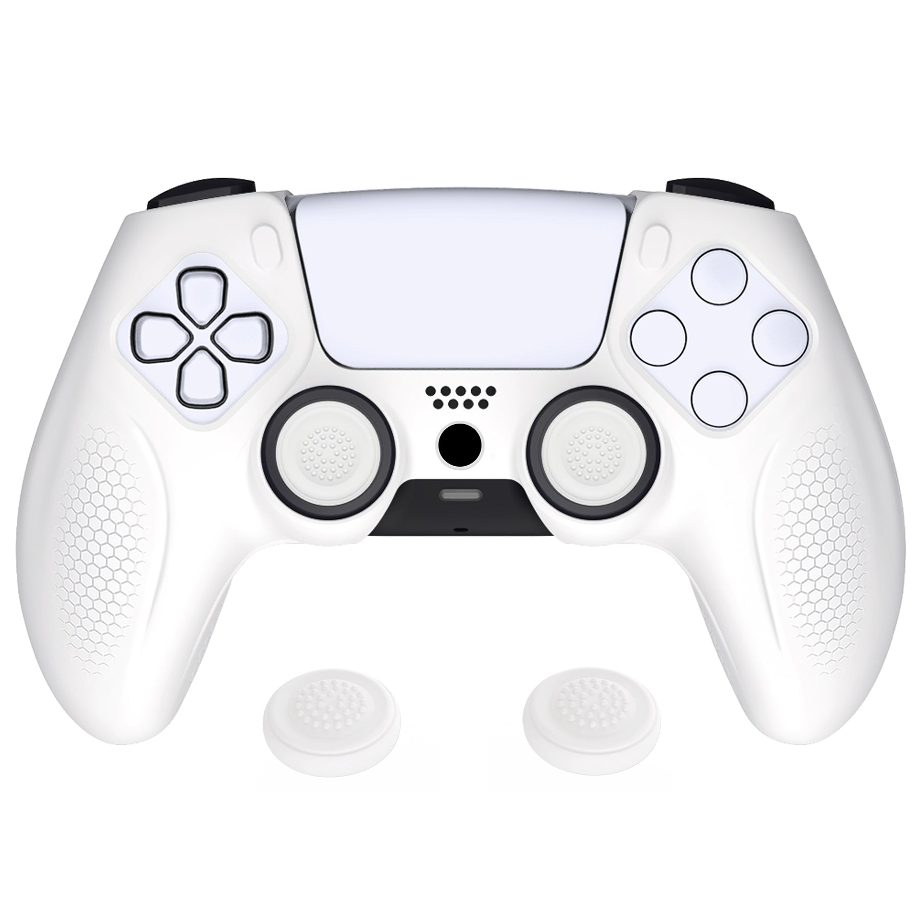 PlayVital Ninja Edition Anti-Slip Silicone Cover Skin with Thumb Grips for PS5 Wireless Controller, Compatible with Charging Station - White PlayVital