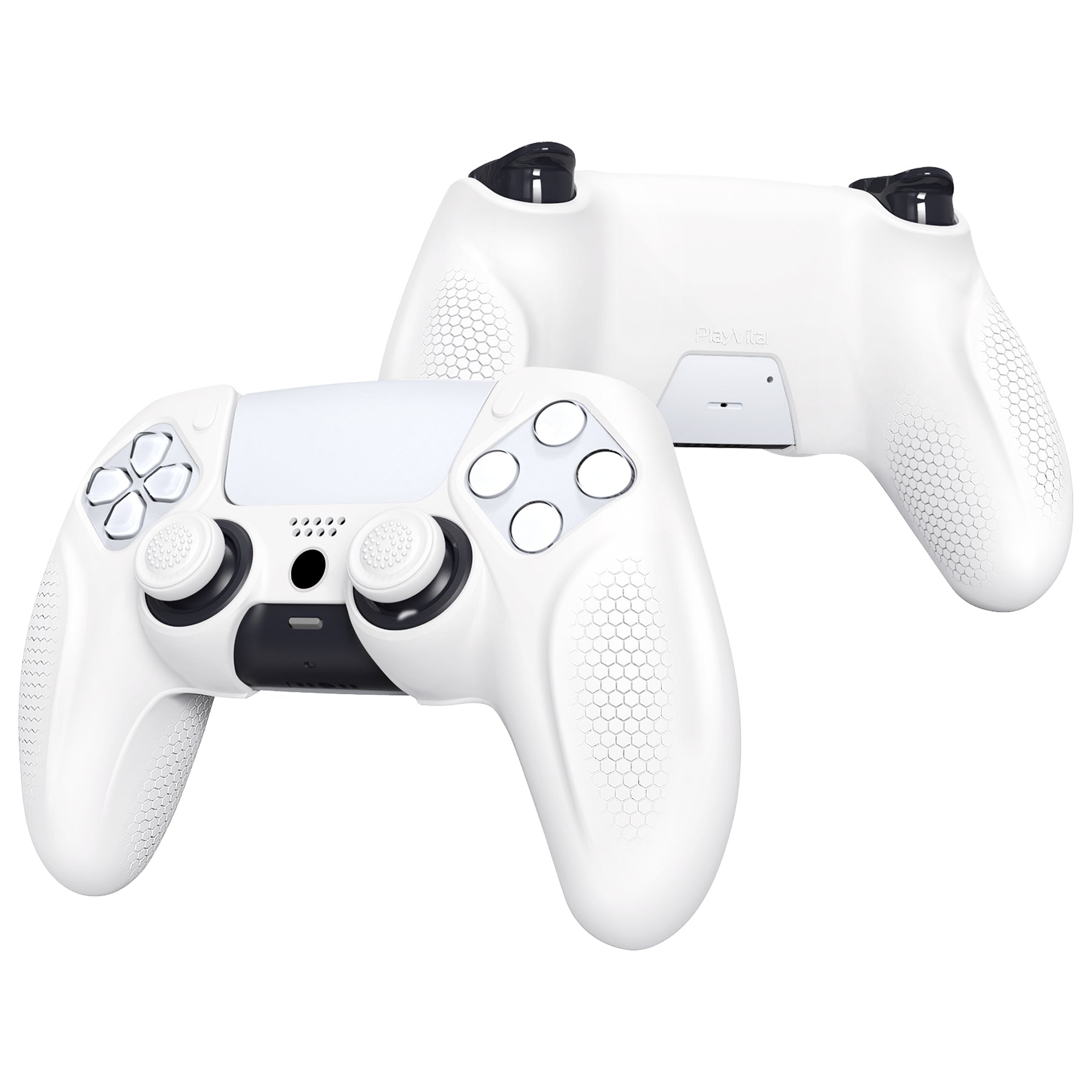 PlayVital Ninja Edition Anti-Slip Silicone Cover Skin with Thumb Grips for PS5 Wireless Controller, Compatible with Charging Station - White PlayVital