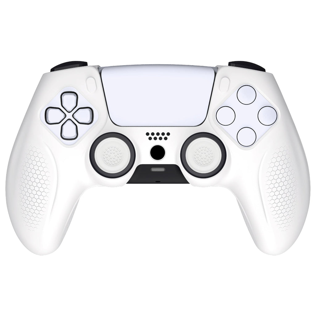 PlayVital Ninja Edition Anti-Slip Silicone Cover Skin with Thumb Grips for PS5 Wireless Controller, Compatible with Charging Station - White PlayVital