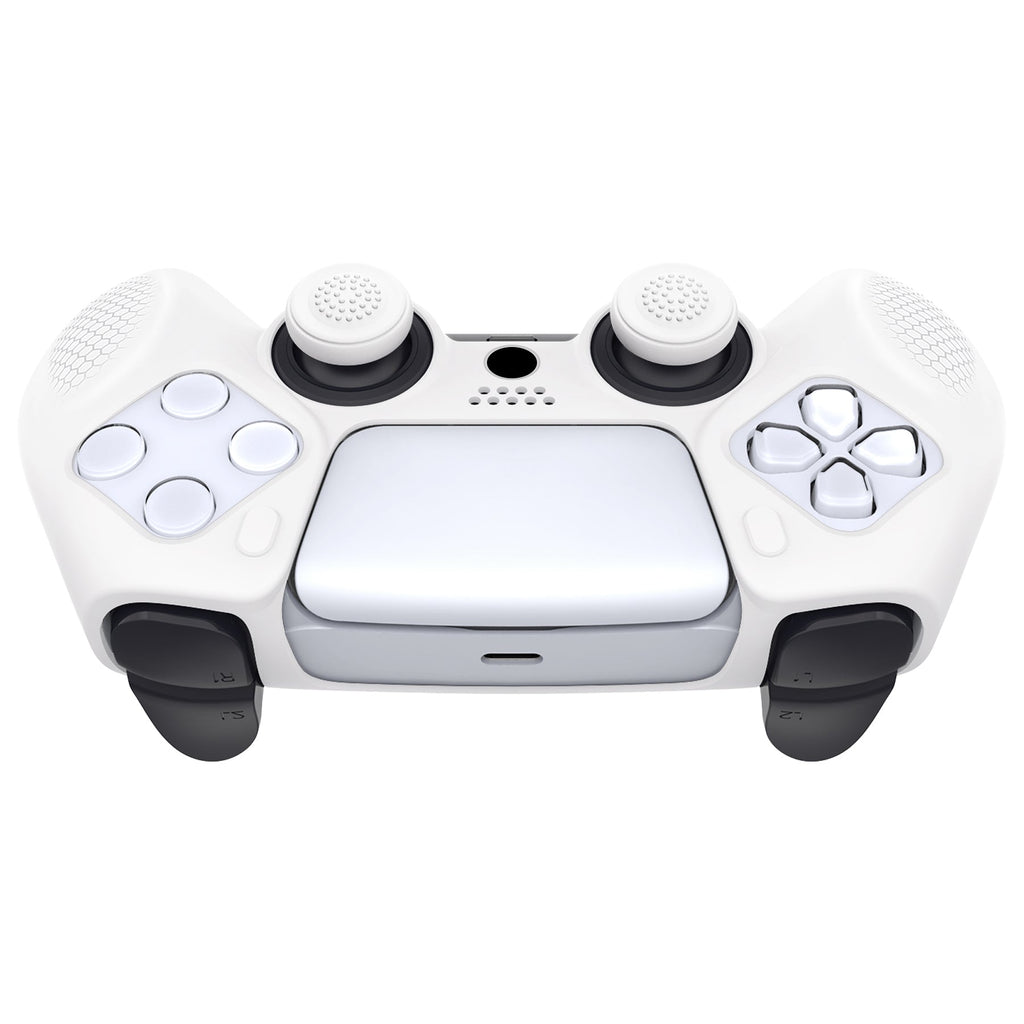 PlayVital Ninja Edition Anti-Slip Silicone Cover Skin with Thumb Grips for PS5 Wireless Controller, Compatible with Charging Station - White PlayVital