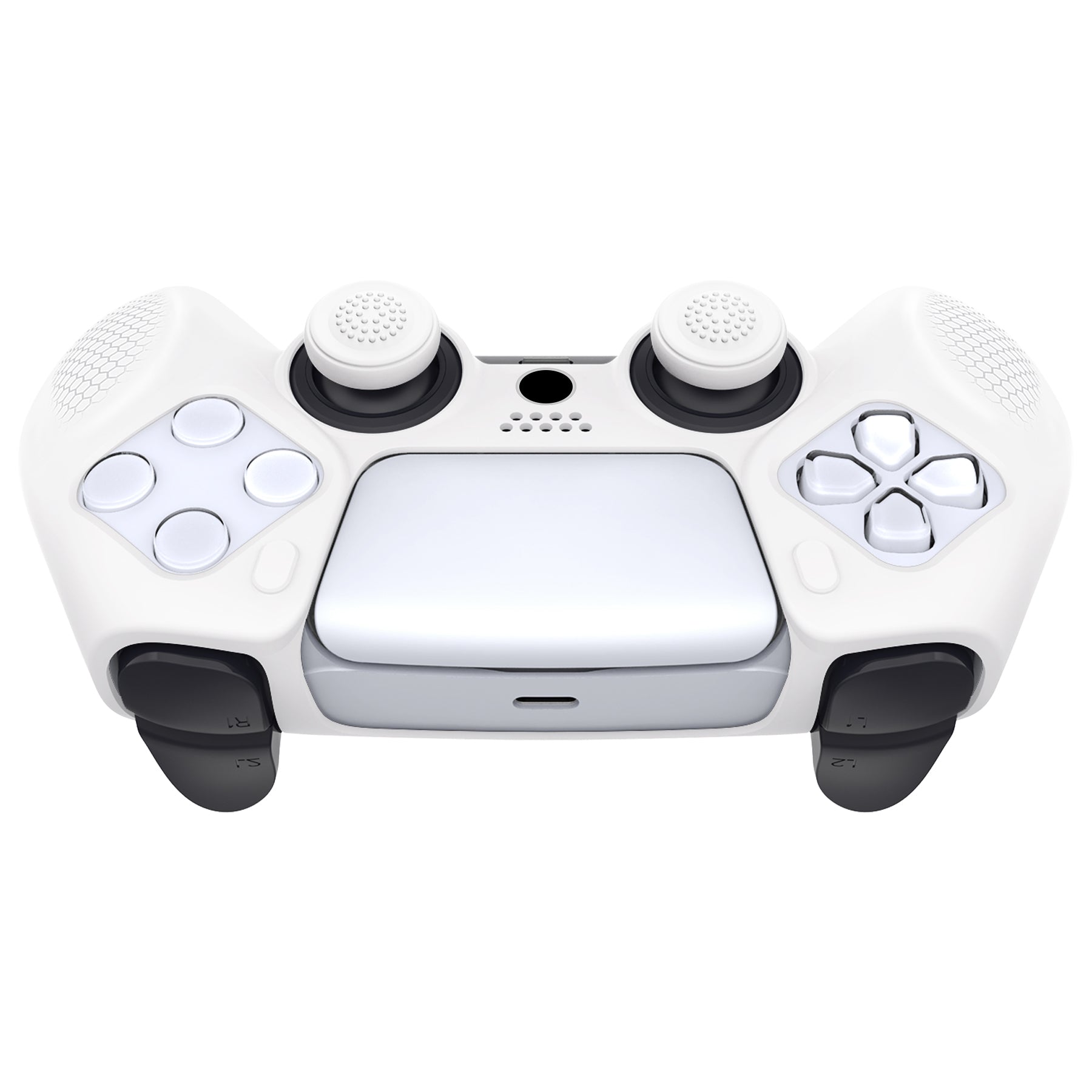 PlayVital Ninja Edition Anti-Slip Silicone Cover Skin with Thumb Grips for PS5 Wireless Controller, Compatible with Charging Station - White PlayVital
