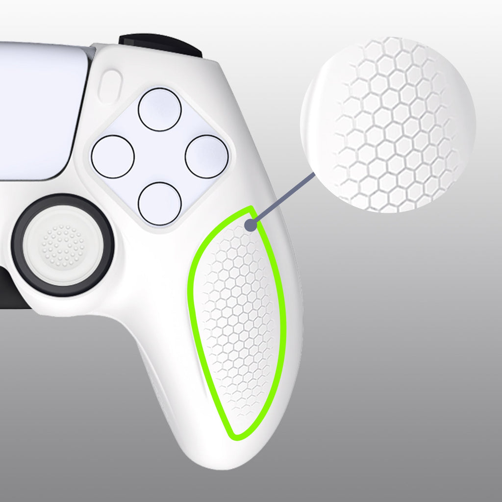 PlayVital Ninja Edition Anti-Slip Silicone Cover Skin with Thumb Grips for PS5 Wireless Controller, Compatible with Charging Station - White PlayVital