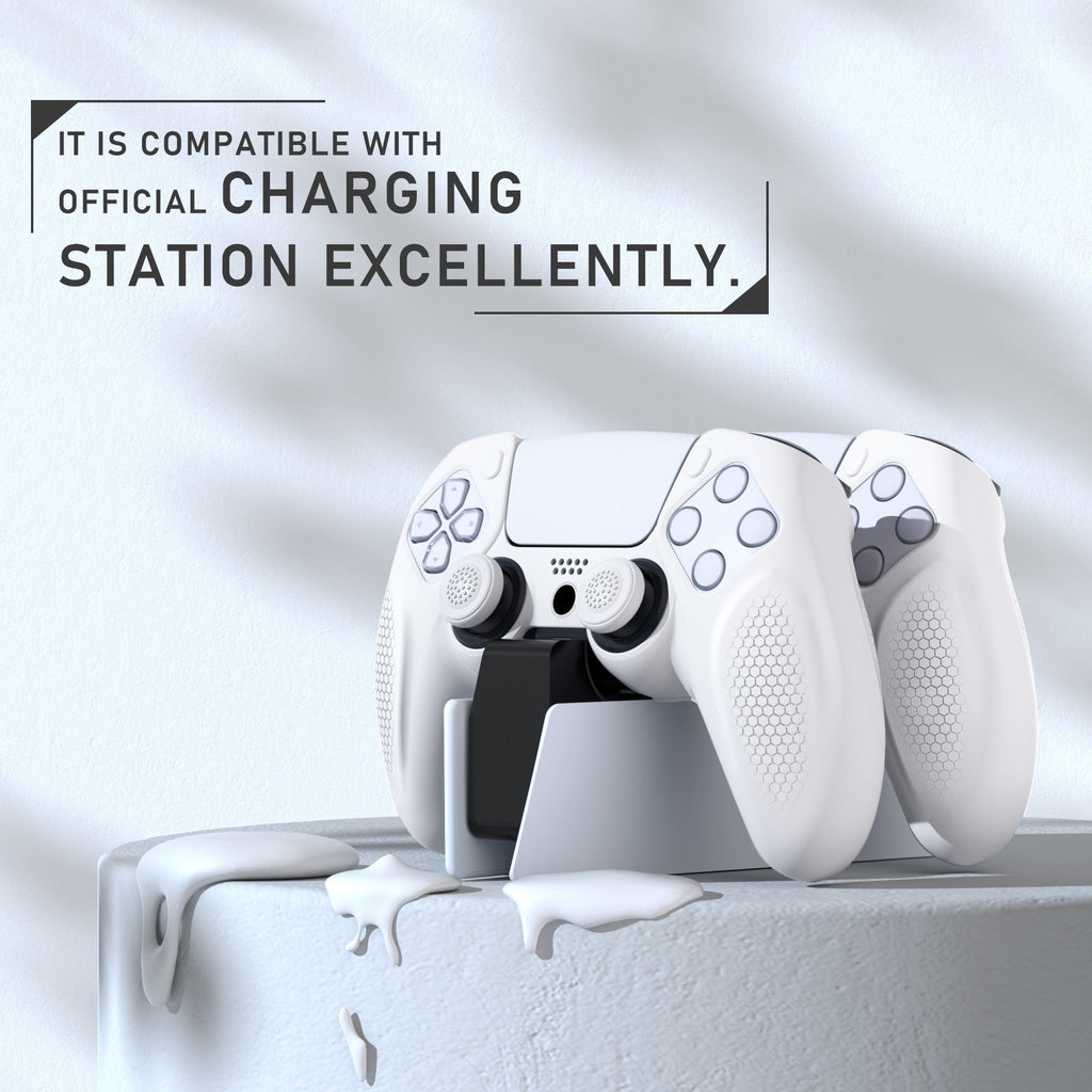 PlayVital Ninja Edition Anti-Slip Silicone Cover Skin with Thumb Grips for PS5 Wireless Controller, Compatible with Charging Station - White PlayVital