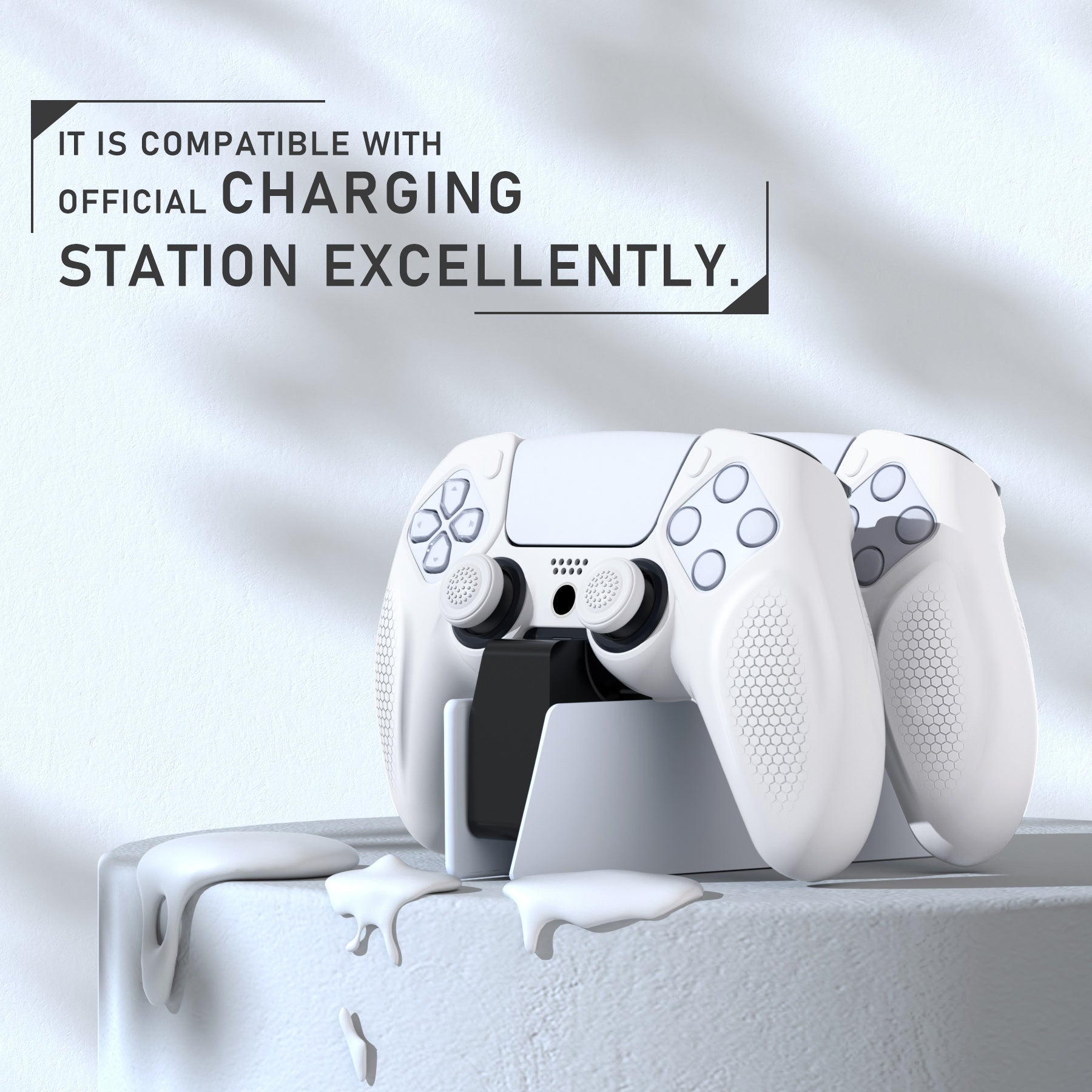 PlayVital Ninja Edition Anti-Slip Silicone Cover Skin with Thumb Grips for PS5 Wireless Controller, Compatible with Charging Station - White PlayVital