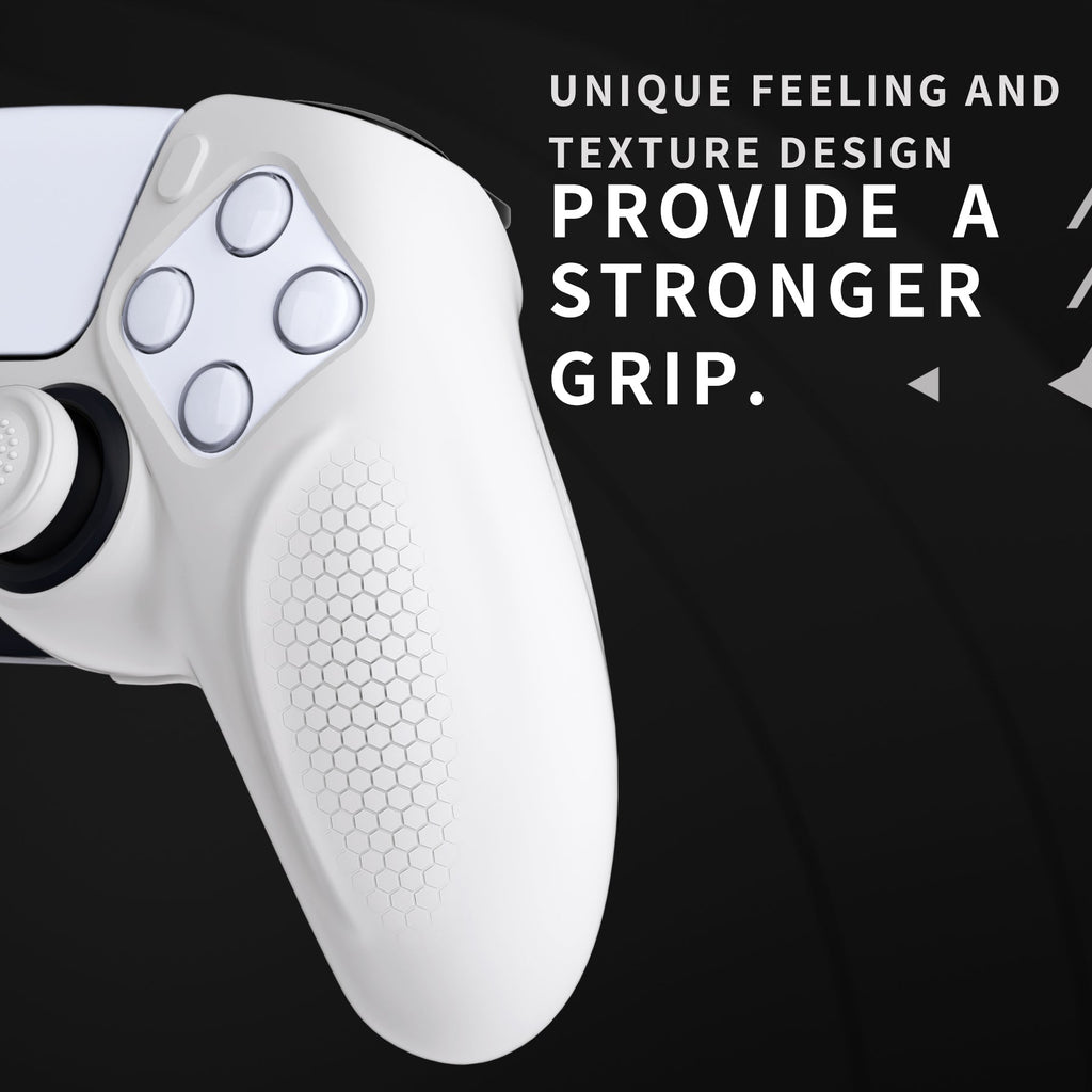 PlayVital Ninja Edition Anti-Slip Silicone Cover Skin with Thumb Grips for PS5 Wireless Controller, Compatible with Charging Station - White PlayVital