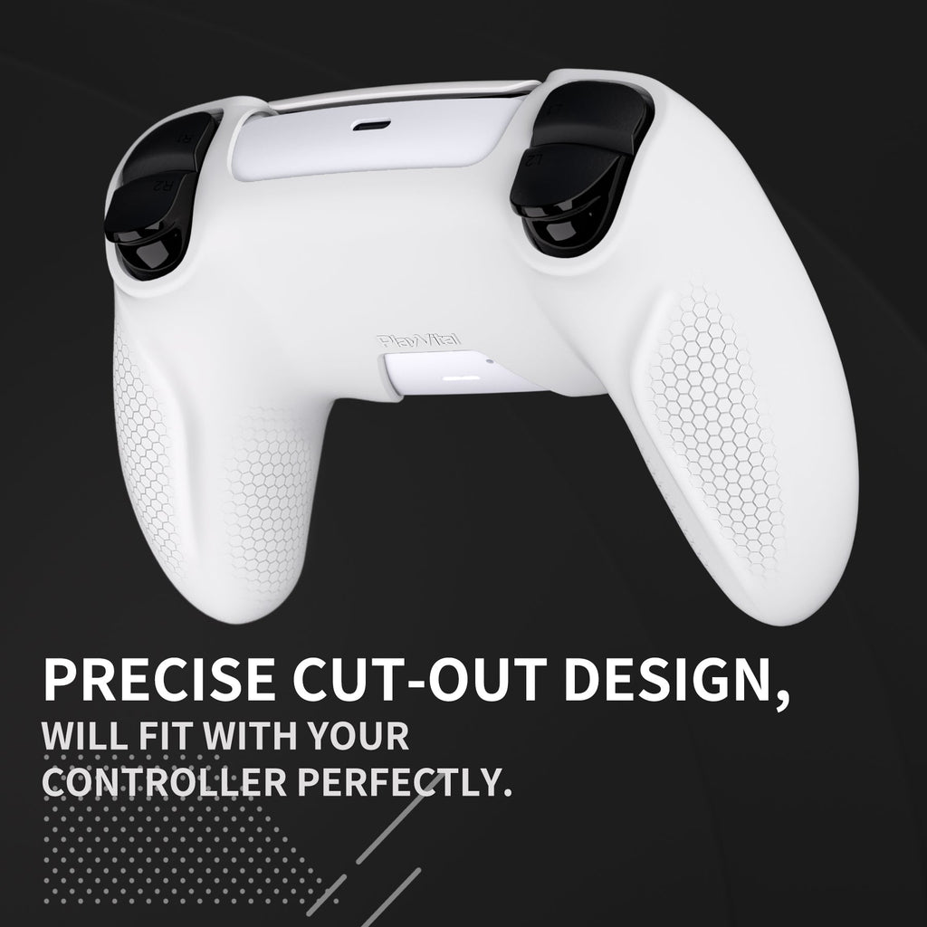PlayVital Ninja Edition Anti-Slip Silicone Cover Skin with Thumb Grips for PS5 Wireless Controller, Compatible with Charging Station - White PlayVital