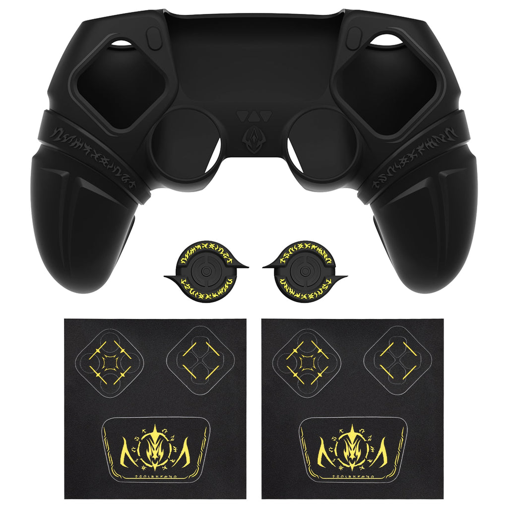 PlayVital Runes Edition Silicone Cover Skin for PS5 Controller with Thumb Grips & Touchpad Skin & D-pad Area Sticker, Compatible with PS5 Charging Dock - Black PlayVital