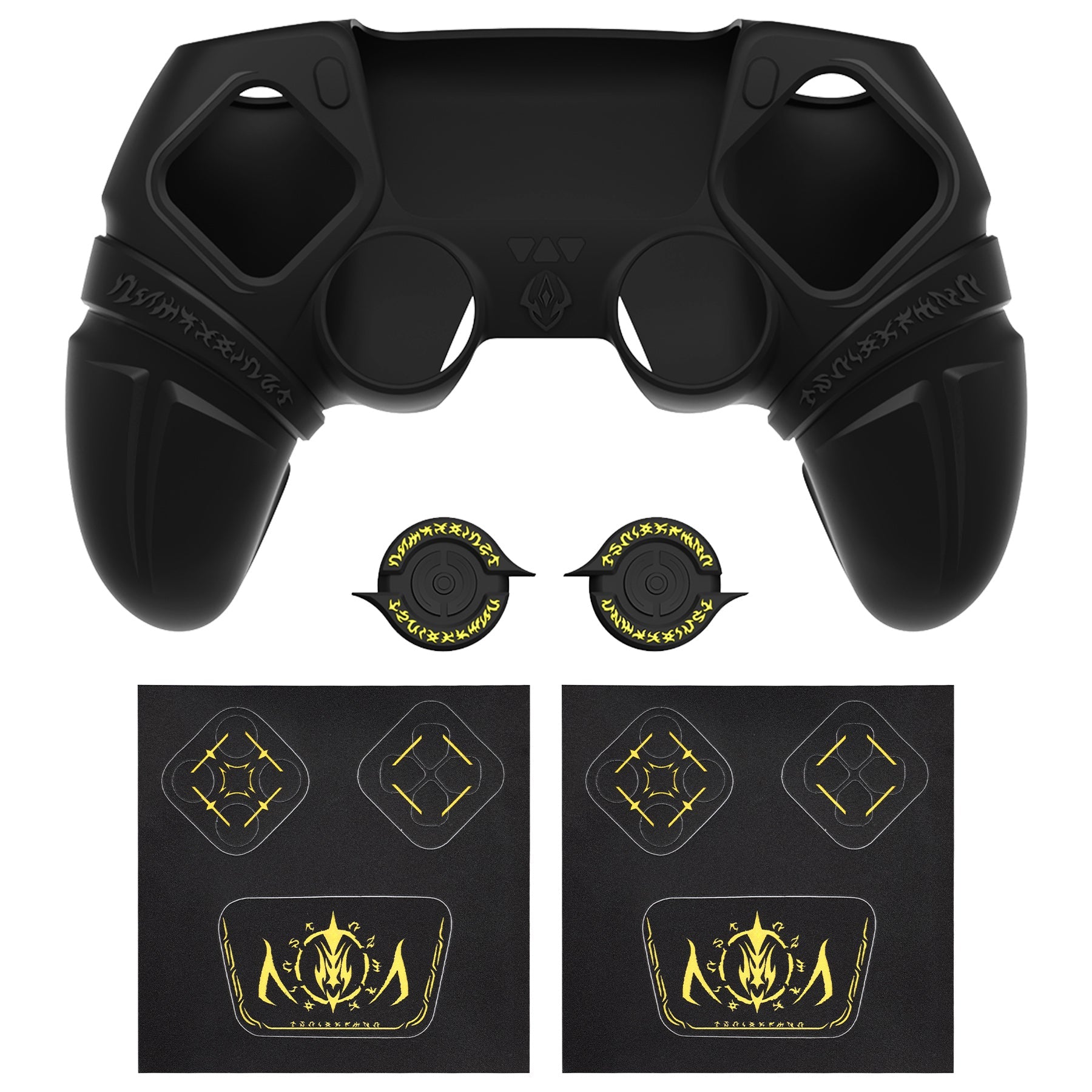 PlayVital Runes Edition Silicone Cover Skin for PS5 Controller with Thumb Grips & Touchpad Skin & D-pad Area Sticker, Compatible with PS5 Charging Dock - Black PlayVital