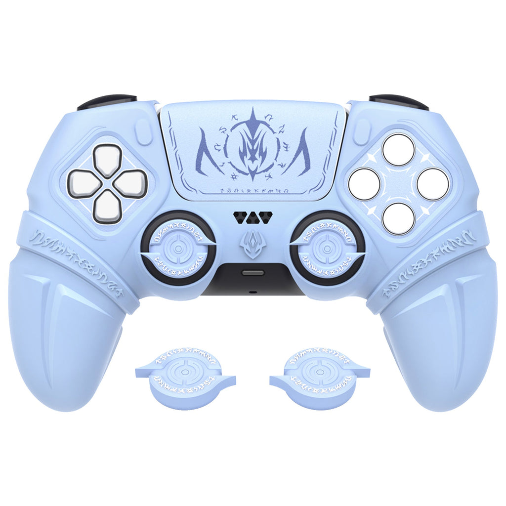 PlayVital Runes Edition Silicone Cover Skin for PS5 Controller with Thumb Grips & Touchpad Skin & D-pad Area Sticker, Compatible with PS5 Charging Dock - Blue PlayVital