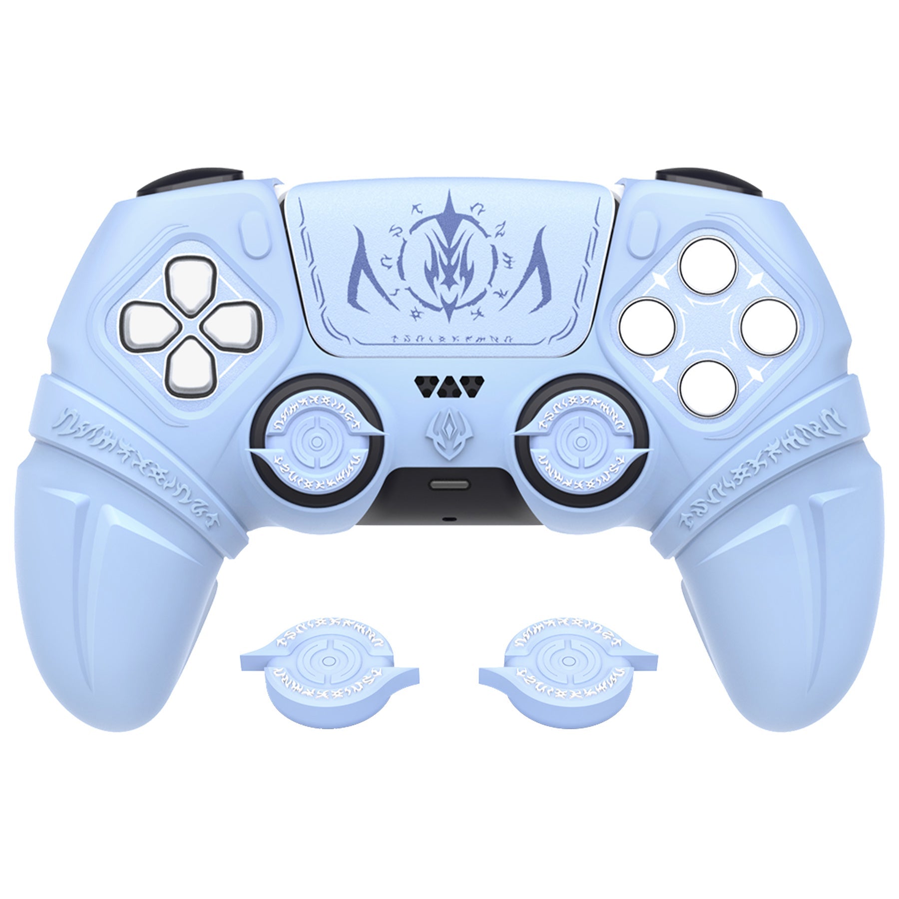 PlayVital Runes Edition Silicone Cover Skin for PS5 Controller with Thumb Grips & Touchpad Skin & D-pad Area Sticker, Compatible with PS5 Charging Dock - Blue PlayVital