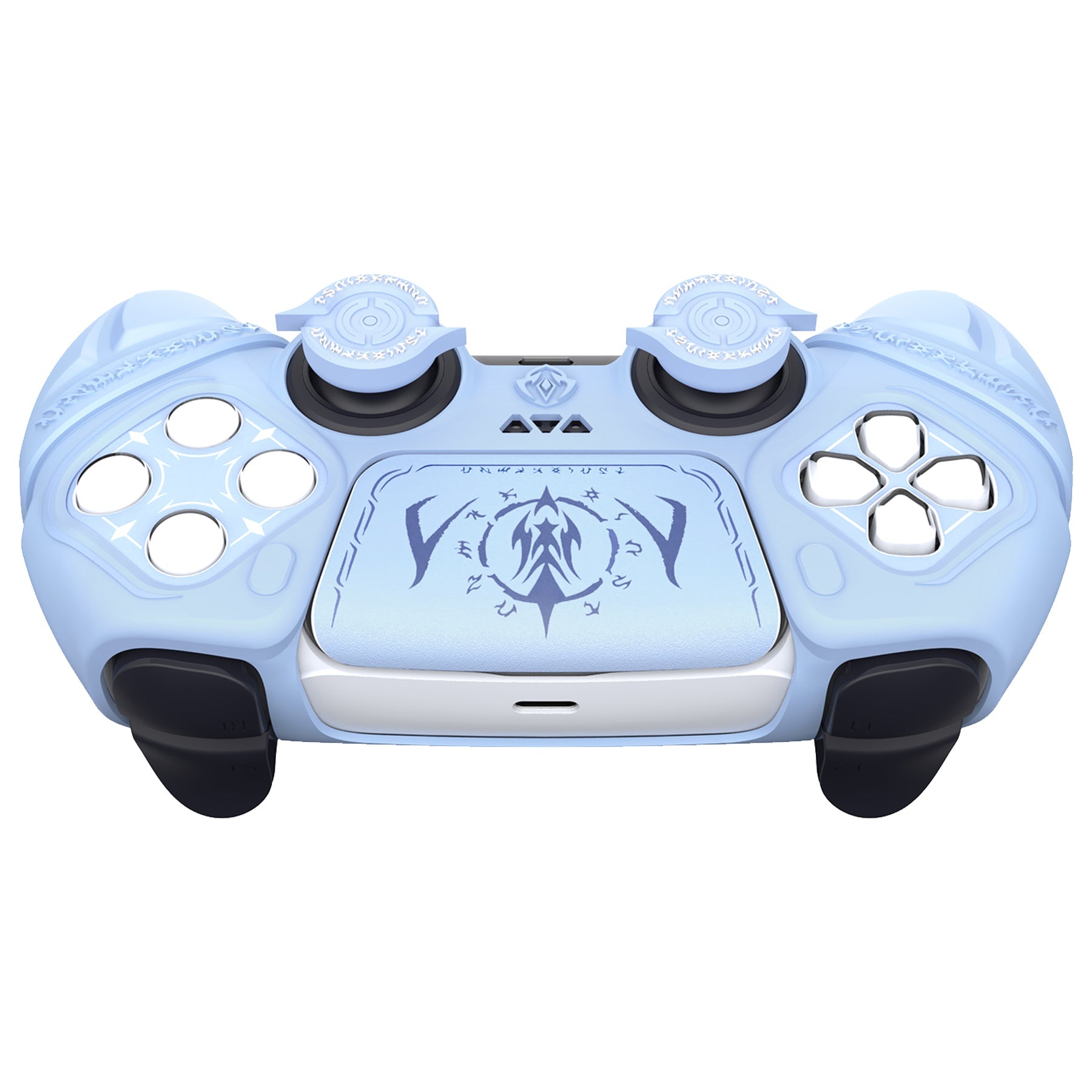 PlayVital Runes Edition Silicone Cover Skin for PS5 Controller with Thumb Grips & Touchpad Skin & D-pad Area Sticker, Compatible with PS5 Charging Dock - Blue PlayVital