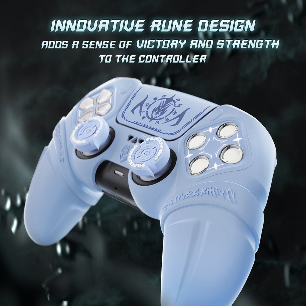 PlayVital Runes Edition Silicone Cover Skin for PS5 Controller with Thumb Grips & Touchpad Skin & D-pad Area Sticker, Compatible with PS5 Charging Dock - Blue PlayVital
