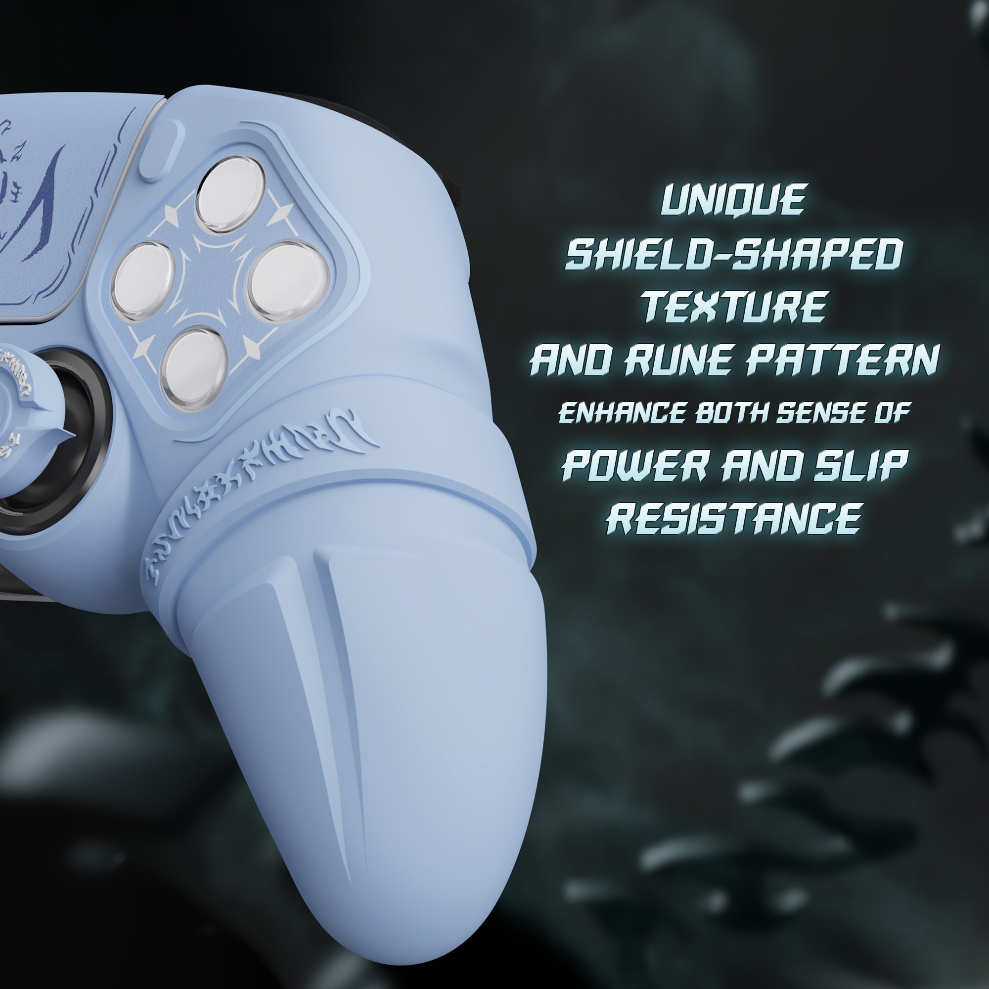 PlayVital Runes Edition Silicone Cover Skin for PS5 Controller with Thumb Grips & Touchpad Skin & D-pad Area Sticker, Compatible with PS5 Charging Dock - Blue PlayVital