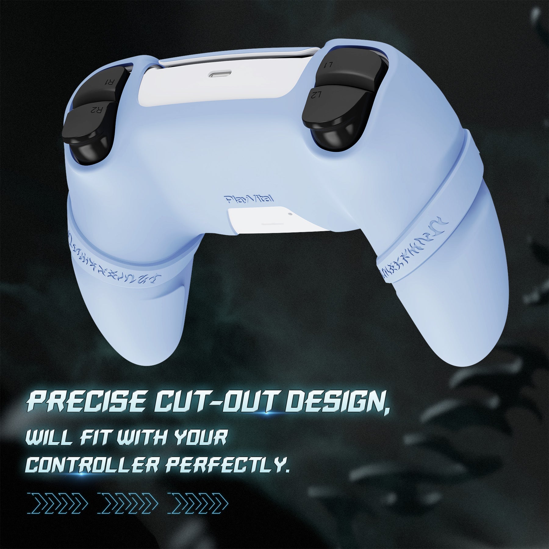 PlayVital Runes Edition Silicone Cover Skin for PS5 Controller with Thumb Grips & Touchpad Skin & D-pad Area Sticker, Compatible with PS5 Charging Dock - Blue PlayVital