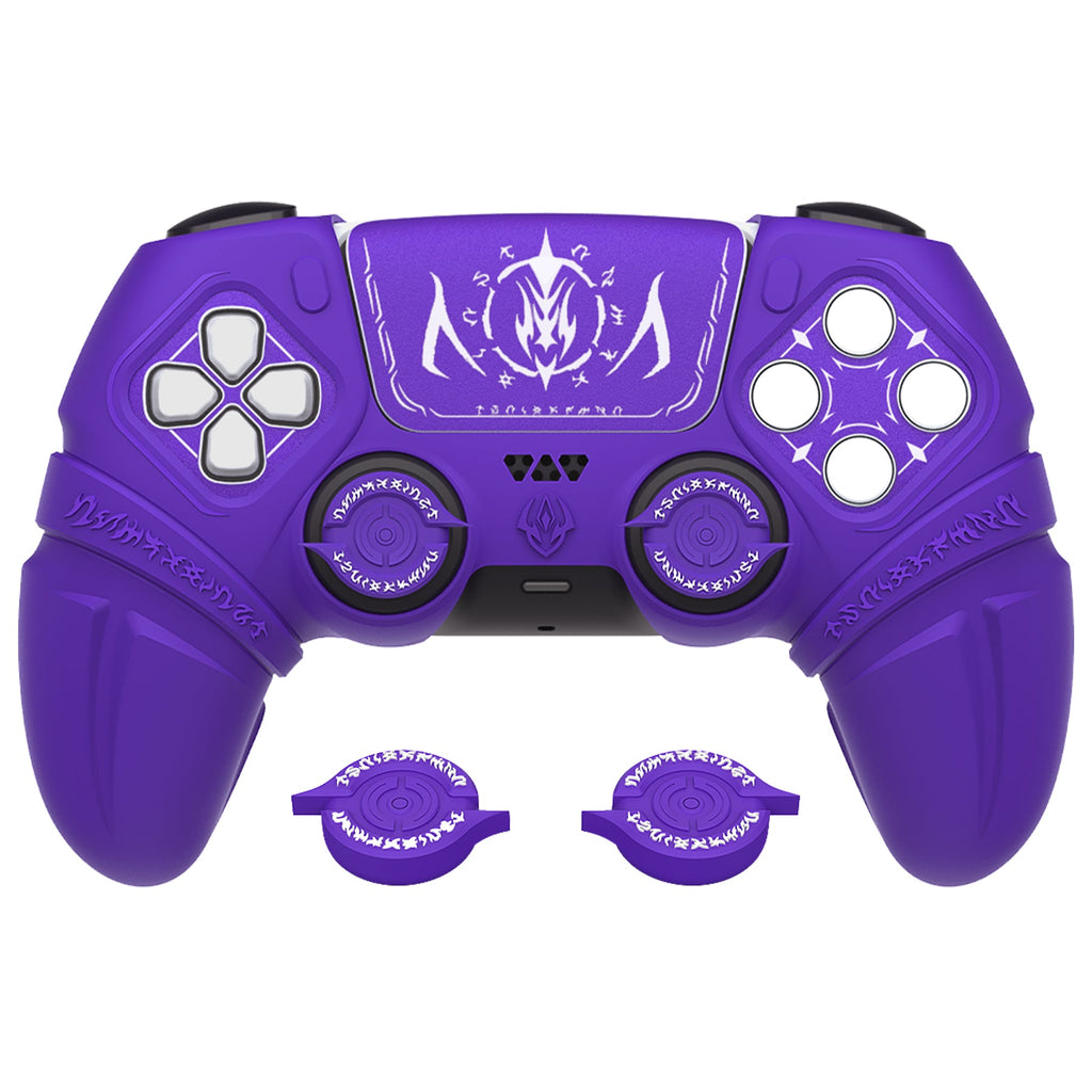PlayVital Runes Edition Silicone Cover Skin for PS5 Controller with Thumb Grips & Touchpad Skin & D-pad Area Sticker, Compatible with PS5 Charging Dock - Purple PlayVital