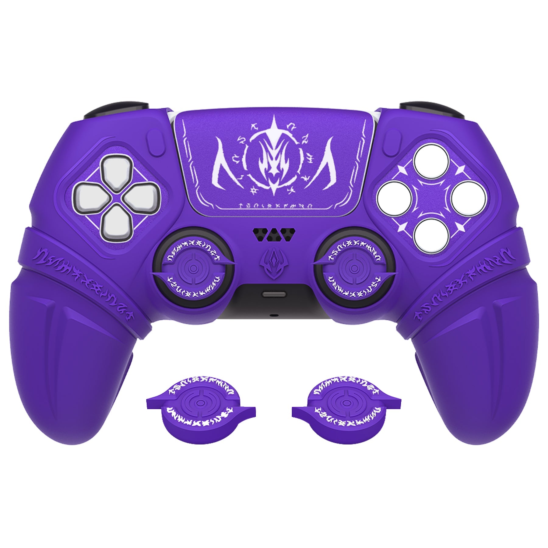 PlayVital Runes Edition Silicone Cover Skin for PS5 Controller with Thumb Grips & Touchpad Skin & D-pad Area Sticker, Compatible with PS5 Charging Dock - Purple PlayVital