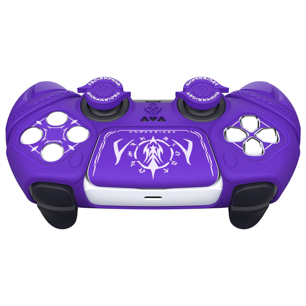 PlayVital Runes Edition Silicone Cover Skin for PS5 Controller with Thumb Grips & Touchpad Skin & D-pad Area Sticker, Compatible with PS5 Charging Dock - Purple PlayVital